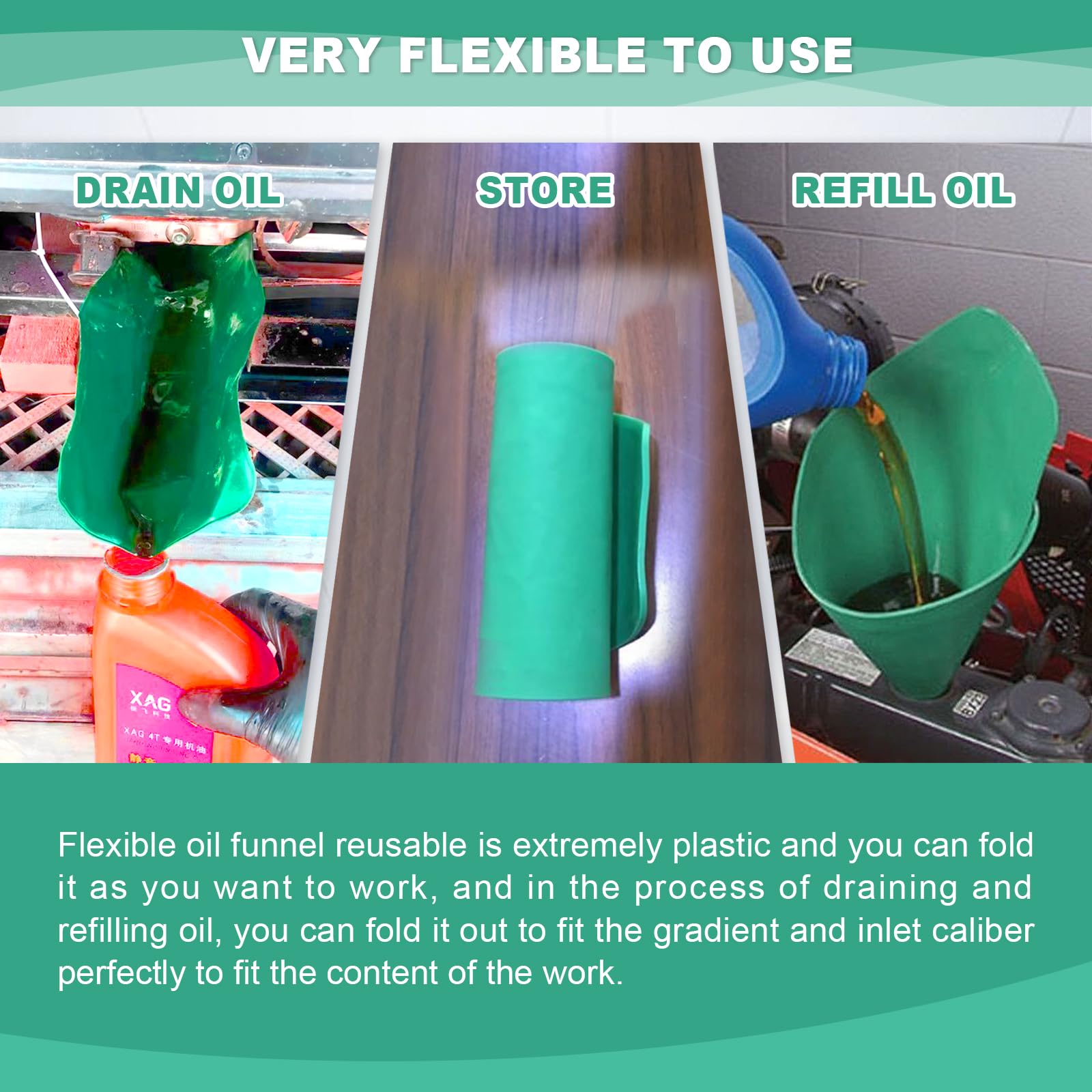 Foldable Flexible Oil Funnel for Automotive - Flexible Oil Change Funnel Tool with Easy Cleaning - Perfect for DIY Car Maintenance & Motorcycle Oil Changes