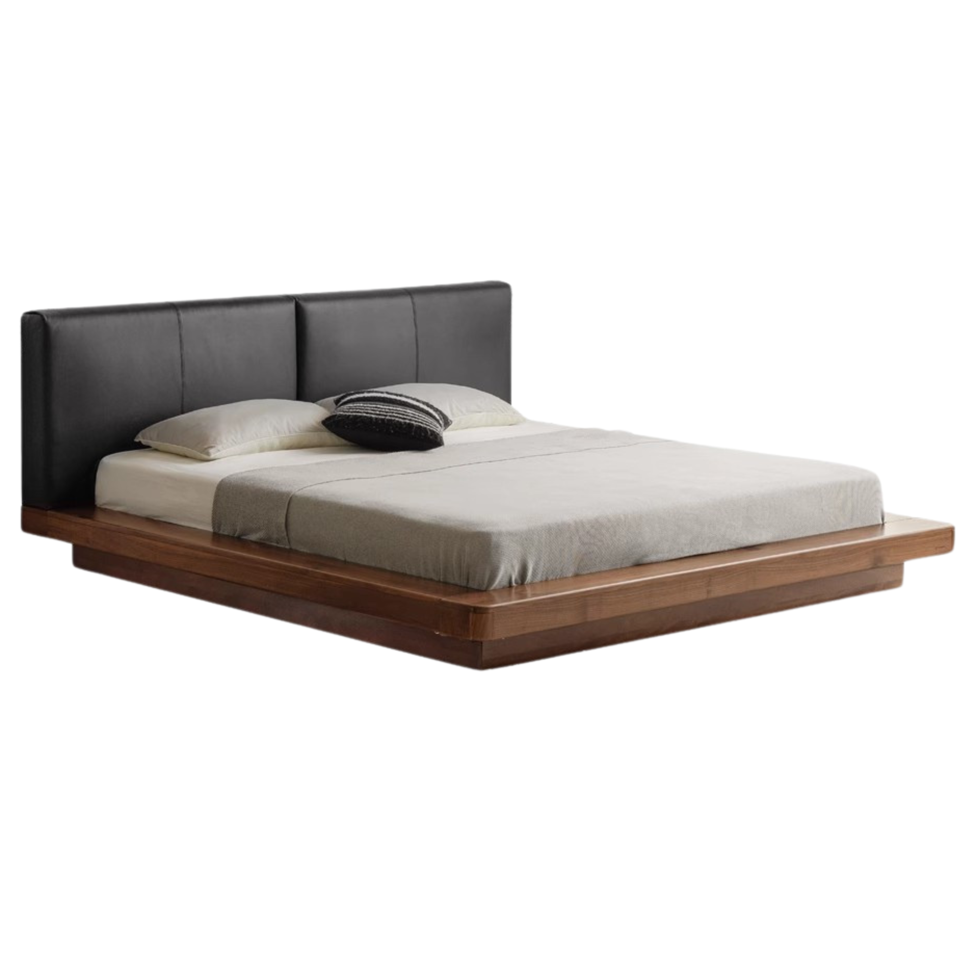 Premium Black Walnut Solid Wood Leather Upholstered Floating Bed Frame - Modern Platform Bed for Bedroom, Guest Room, or Master Suite