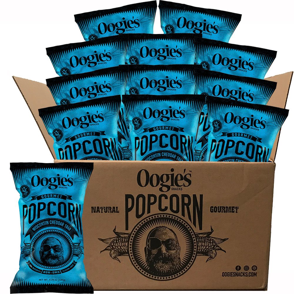 Oogie's Gourmet Popcorn - 12 Pack Wisconsin Cheddar 1848 Flavor | Gluten Free, Non-GMO Popcorn Snacks | 4.25oz Big Bags - Perfect for Movie Nights, Parties & Office Snacks