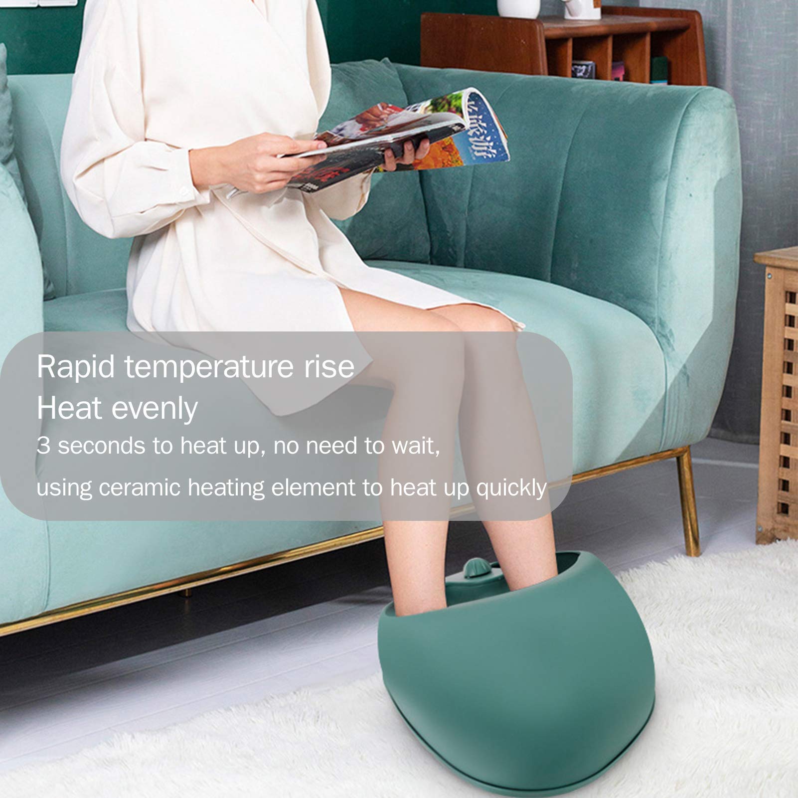 Electric Heated Slippers with Foot Massager - Dual Control USB Foot Warmers for Winter, Home & Office Use - Soft Plush Indoor/Outdoor Slippers (Green) - Perfect for Cold Weather, Arthritis Pain Relief & Relaxation