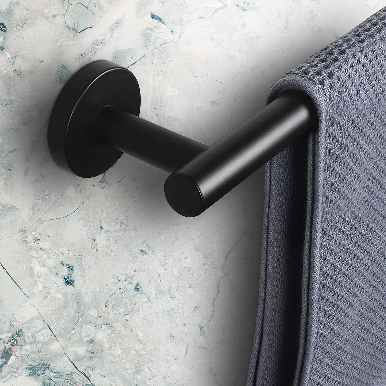 Matte Black Bathroom Hardware Set - 16.5 Inch Towel Bar, Toilet Paper Holder & Robe Hooks, SUS304 Stainless Steel Wall Mounted Bathroom Accessories Kit for Modern Home Decor