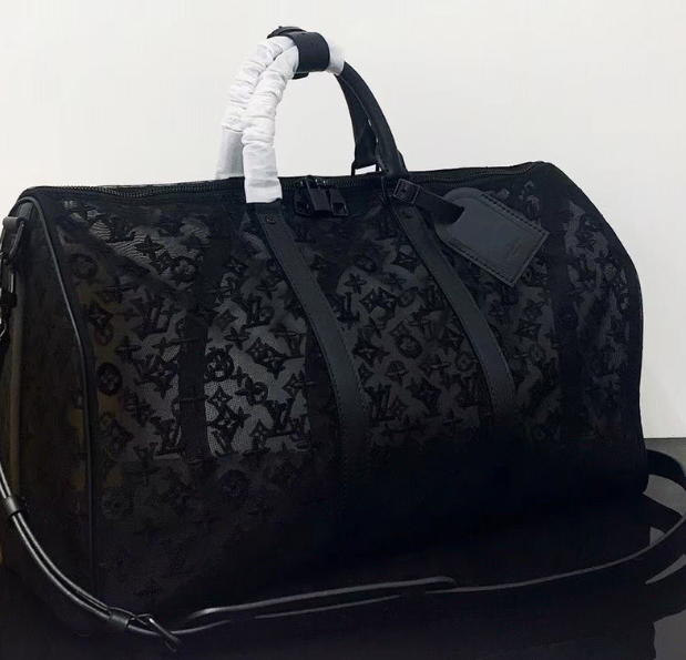 Louis Vuitton Abloh Keepall Bandouliere 50 Mesh Monogram Duffle Bag - Stylish Travel Companion for Weekend Getaways & Gym Essentials
