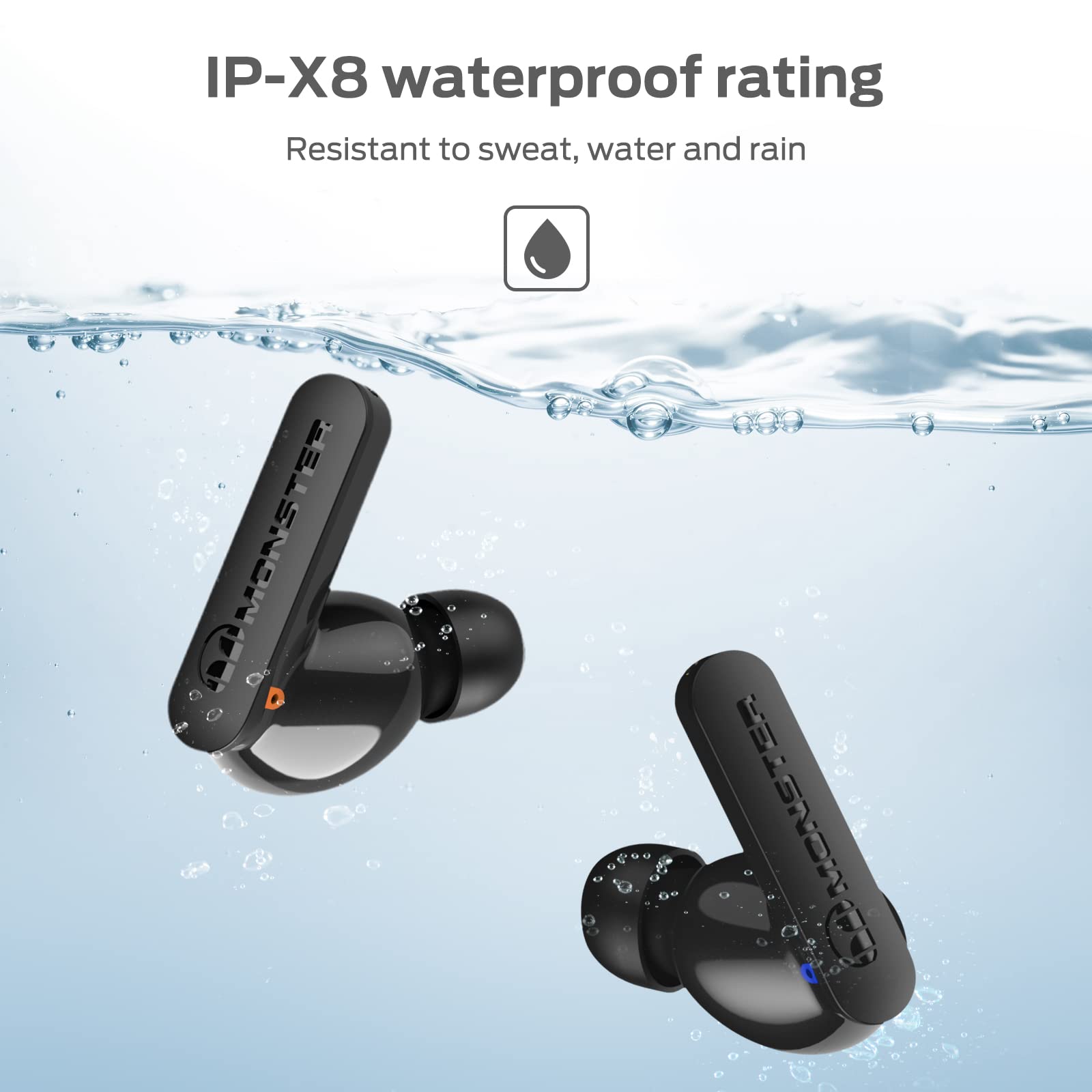 Monster N-Lite Clear Talk Wireless Earbuds - IPX8 Waterproof Bluetooth 5.3 Headphones with CVC 8.0 Noise Cancelling & Fast Charging | Perfect for Running, Gym Workouts & Outdoor Sports