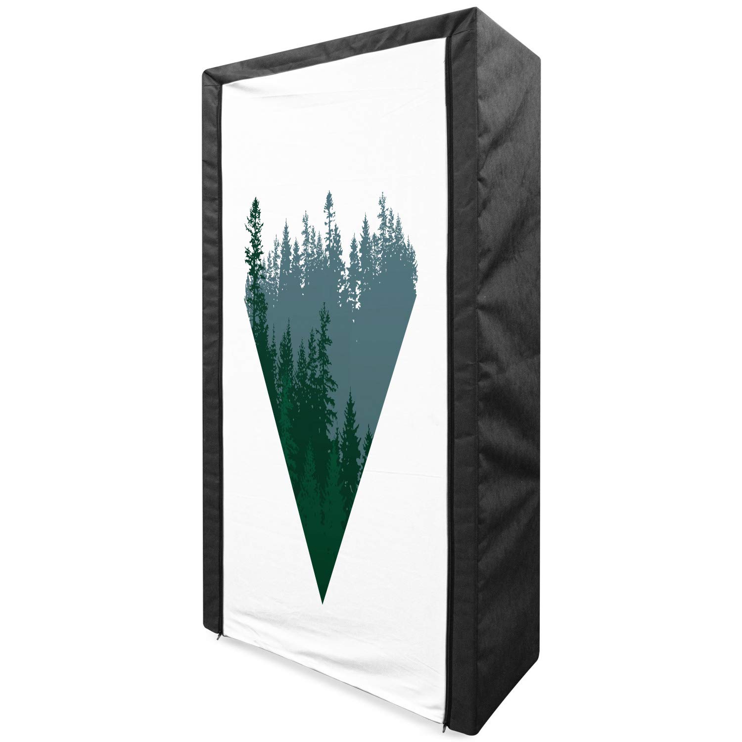Ambesonne Forest Portable Fabric Wardrobe with Triangle Frame | Coniferous Tree Silhouette Design | Modern Geometric Clothing Organizer with Shelves | 33.5 Inch Dark Green Slate Blue | Perfect for Bedroom, Closet & Small Space Storage Solutions