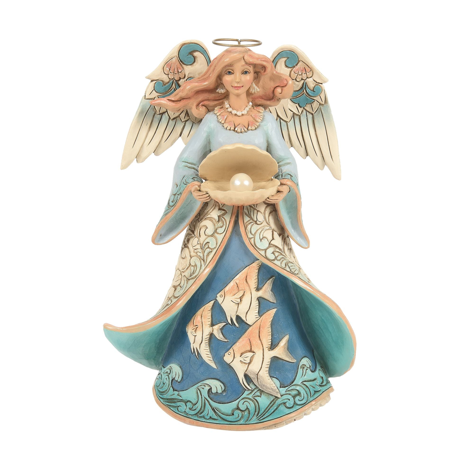 Angel Holding Shell Figurine - Handmade Resin Angel Statue with Seashell Accents - Perfect for Home Decor, Beach House, and Gift Giving