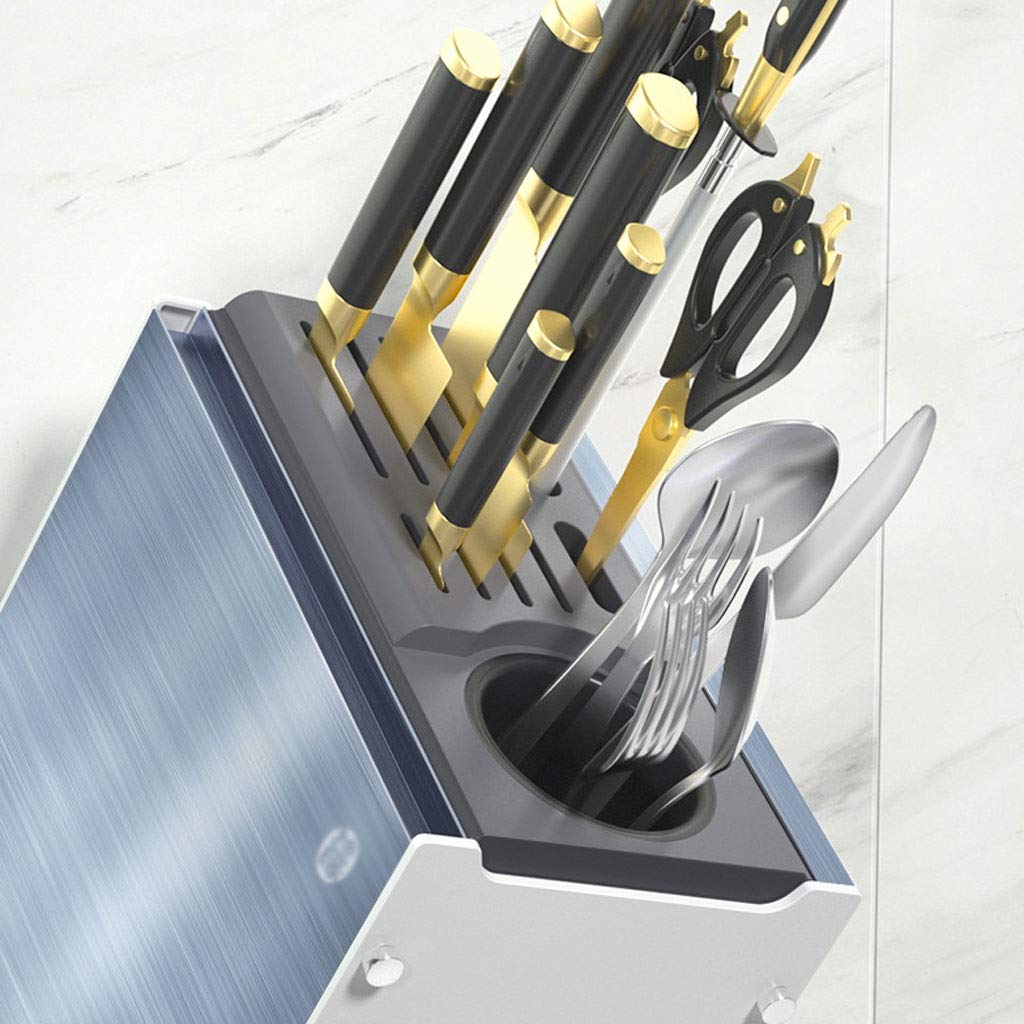 Universal Adjustable Metal Brushed Knife Block Holder - Countertop Iron Gray Kitchen Knife Storage Organizer for Home & Professional Chefs | Perfect for Countertop Organization & Safe Knife Display