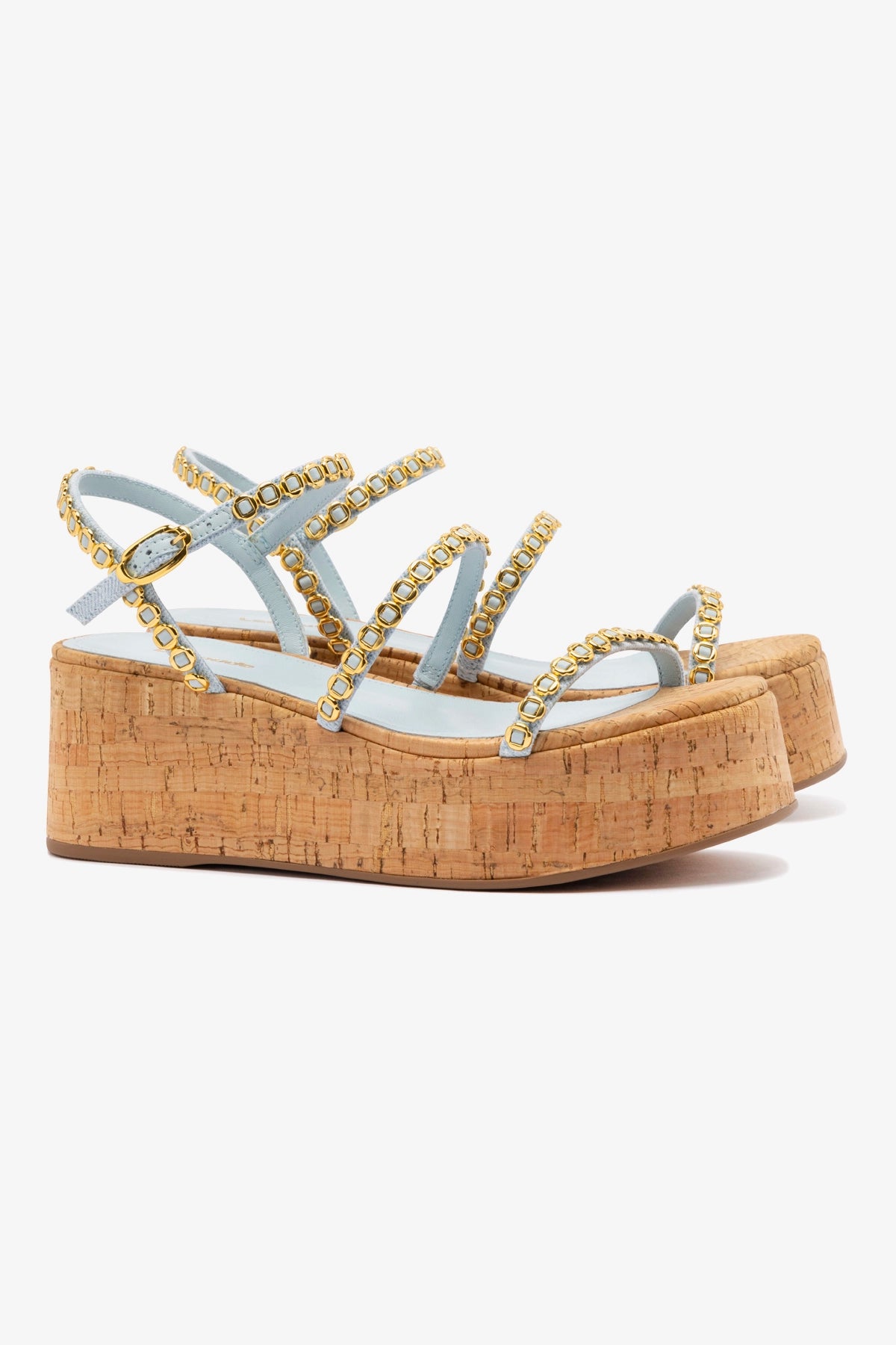 Gio Milanina Flatform Sandals in Maya Denim & Natural Cork - Stylish Summer Wedges for Beach, Vacation and Casual Outfits