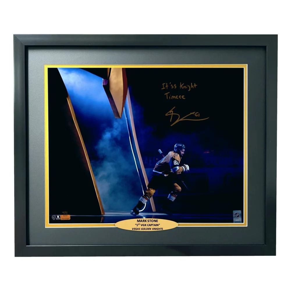 Mark Stone Autographed Framed Vegas Golden Knights 16x20 Photo - Knight Time Inscription #D/11 with COA - Perfect for Hockey Memorabilia Collectors and Vegas Knights Fans