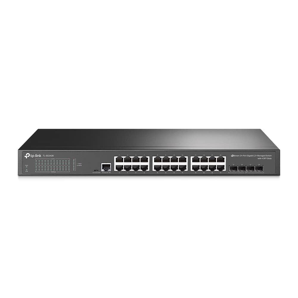TP-Link JetStream 24-Port Gigabit L2+ Managed Switch with 4 SFP Slots (TL-SG3428) - SDN Integrated, Static Routing, Cloud Access & Omada App, Limited Lifetime Protection | High-Speed Network Switch for Business, Office & Data Center | Reliable Networking Solution for Seamless Connectivity