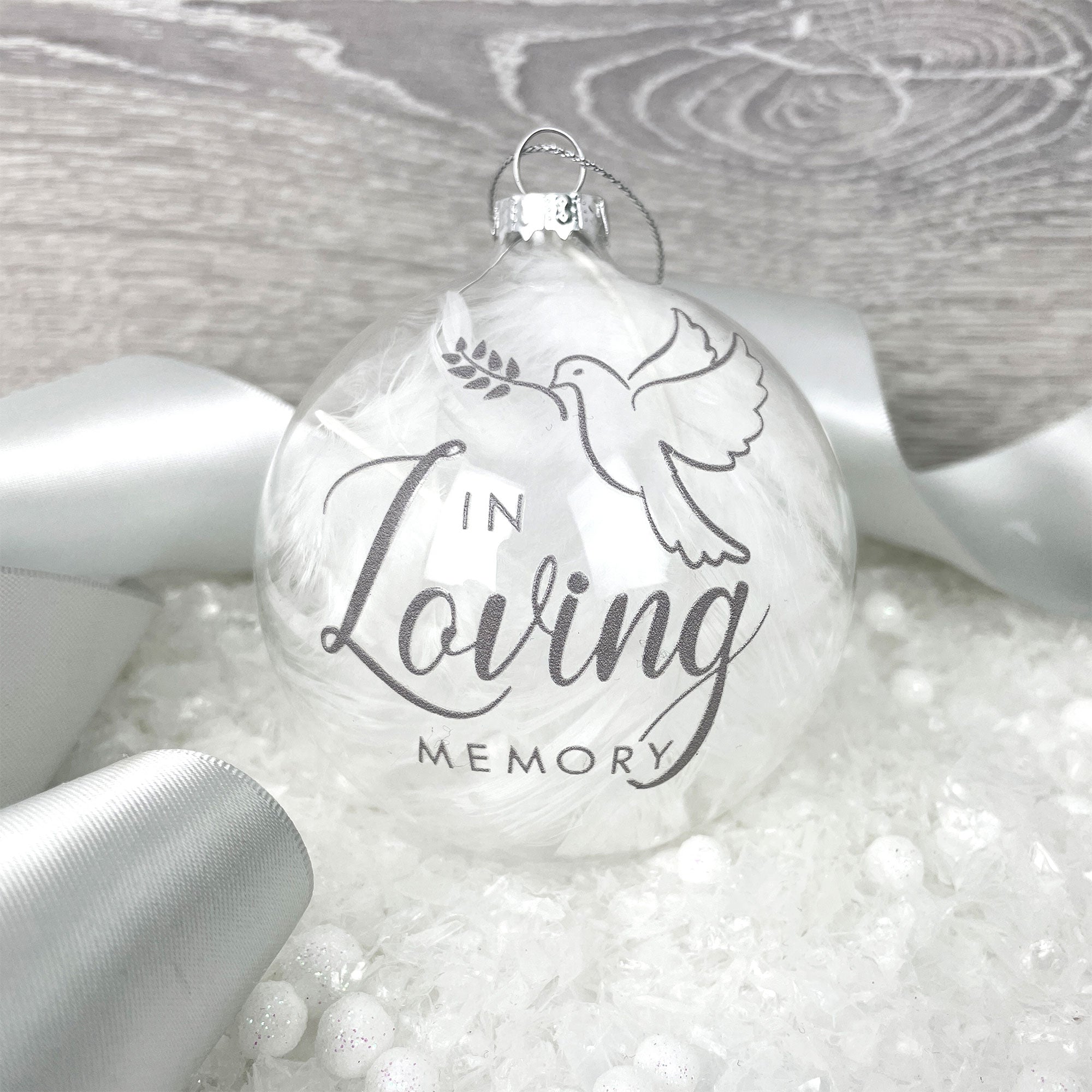Personalized White Feather Memorial Glass Ornament - In Loving Memory Keepsake for Loved Ones - Perfect for Funerals, Memorials & Remembrance Gifts