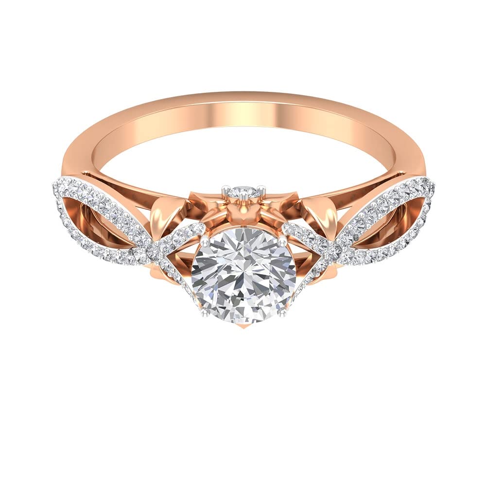 Certified 14K Solid Gold Moissanite Crossover Engagement Ring for Women - Round Cut Moissanite Wedding Ring, Perfect for Proposals, Anniversaries & Special Occasions