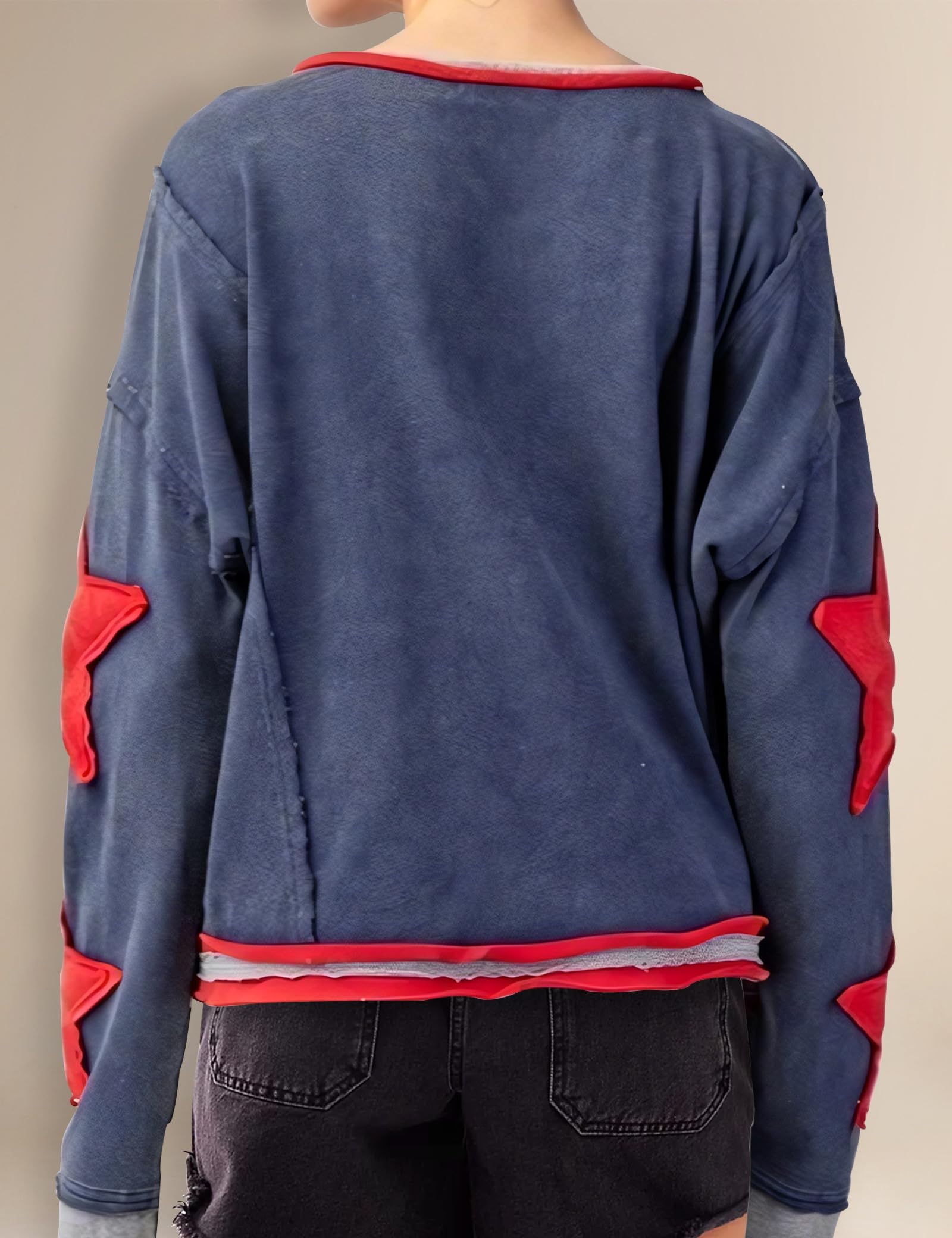 Women's Oversized Cotton Long Sleeve Crewneck Pullover Top - Y2K Grunge Fashion for Spring Summer 2025 - Casual Streetwear, Layering Essential & Festival Outfit