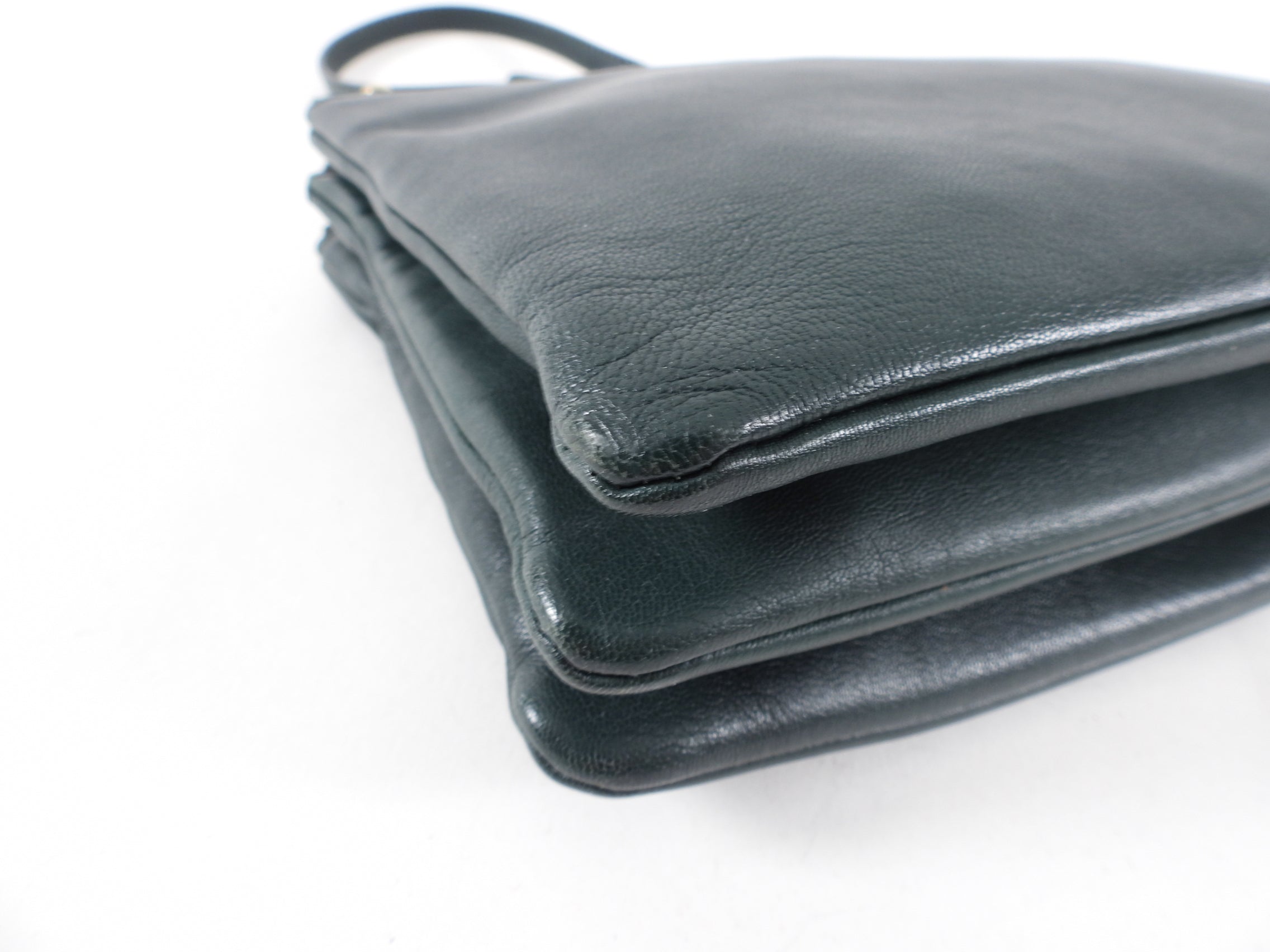 Celine Dark Green Smooth Leather Large Trio Crossbody Bag for Women | Luxury Designer Handbag for Everyday Use, Work & Travel