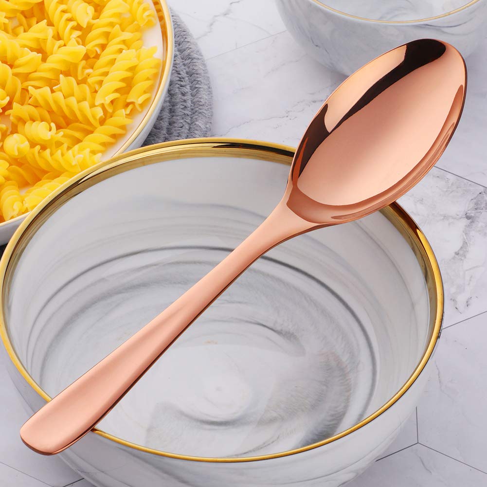 Premium 10-Inch Stainless Steel Rose Gold Buffet Serving Spoons Set of 2 - Elegant Large Salad Serving Utensils, Dishwasher Safe for Dinner Parties, Catering & Home Entertaining