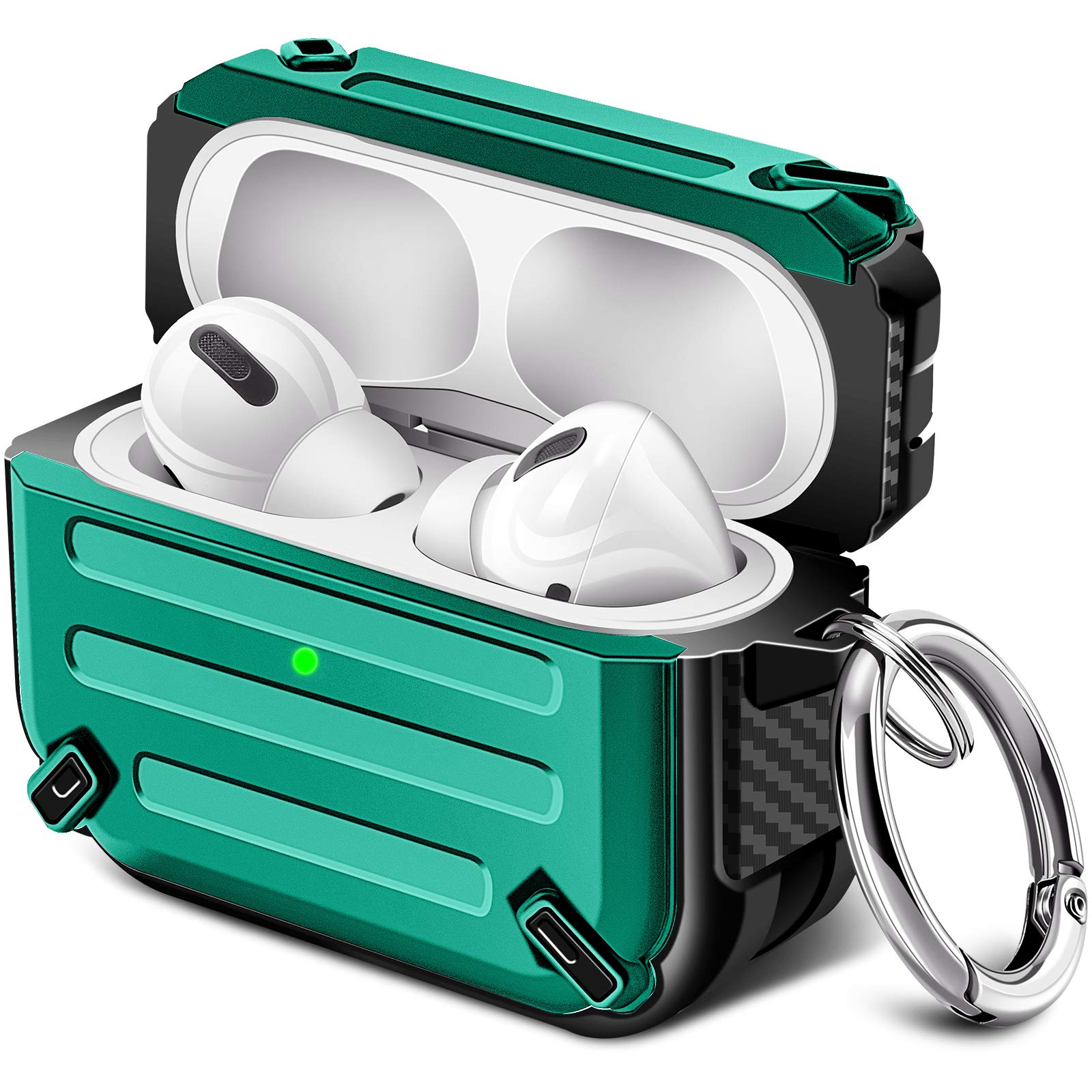 Rugged AirPods Pro Case with Keychain - Shockproof TPU Cover for Charging Case, Midnight Green - Perfect for Travel & Outdoor Use