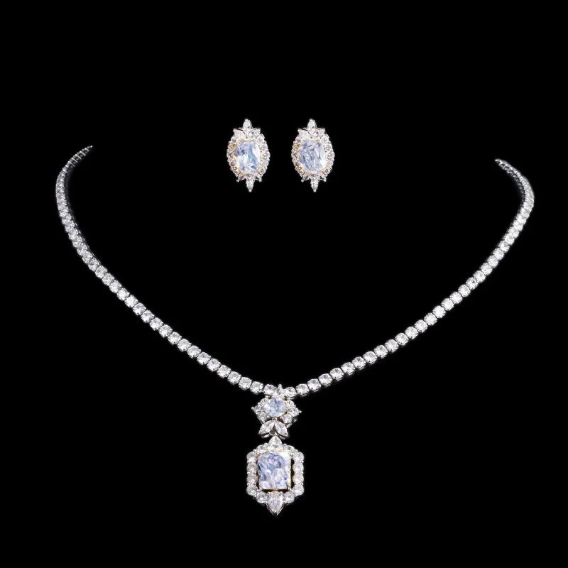 Elegant Crystal Necklace & Earring Set for Women - 925 Sterling Silver Bridal Jewelry Gift for Wedding, Anniversary & Special Occasions