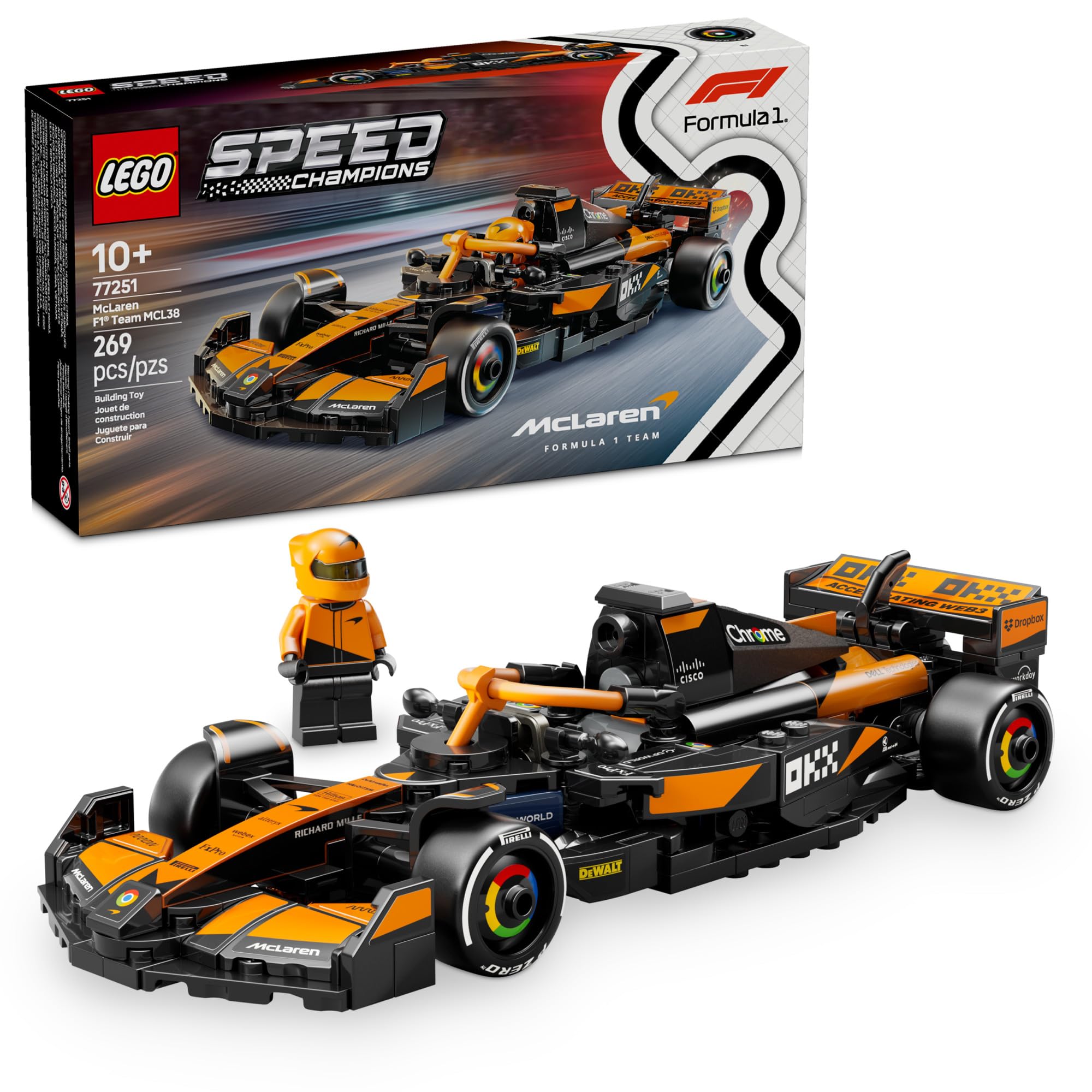 LEGO Speed Champions McLaren F1 Team MCL38 Race Car Building Set - 77251 Toy for Kids Ages 10+, Boys & Girls - Perfect Gift for F1 Fans & Birthday Presents - Build Your Own Formula 1 Model Car for Play & Display