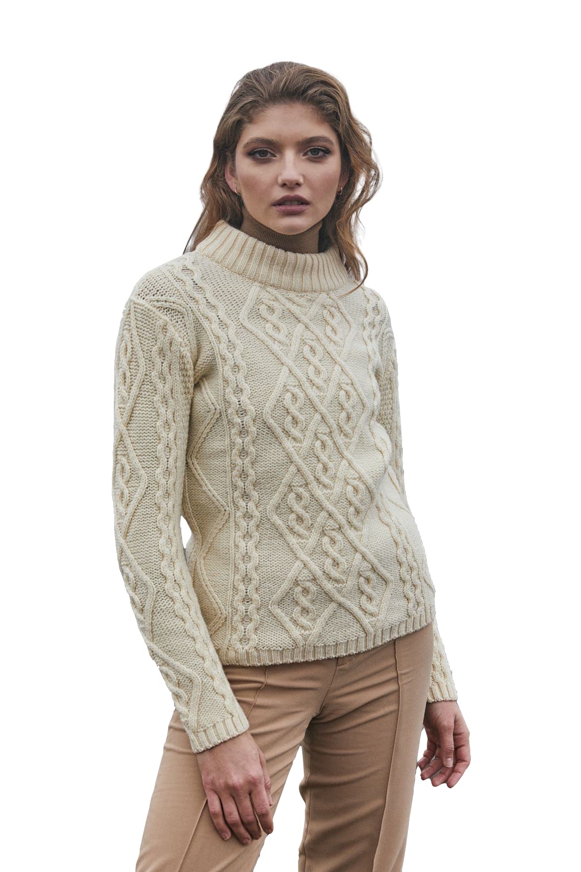 SAOL Women's Irish Cable Knit Wool Sweater - Warm Winter Pullover for Casual Outfits & Cozy Home Wear
