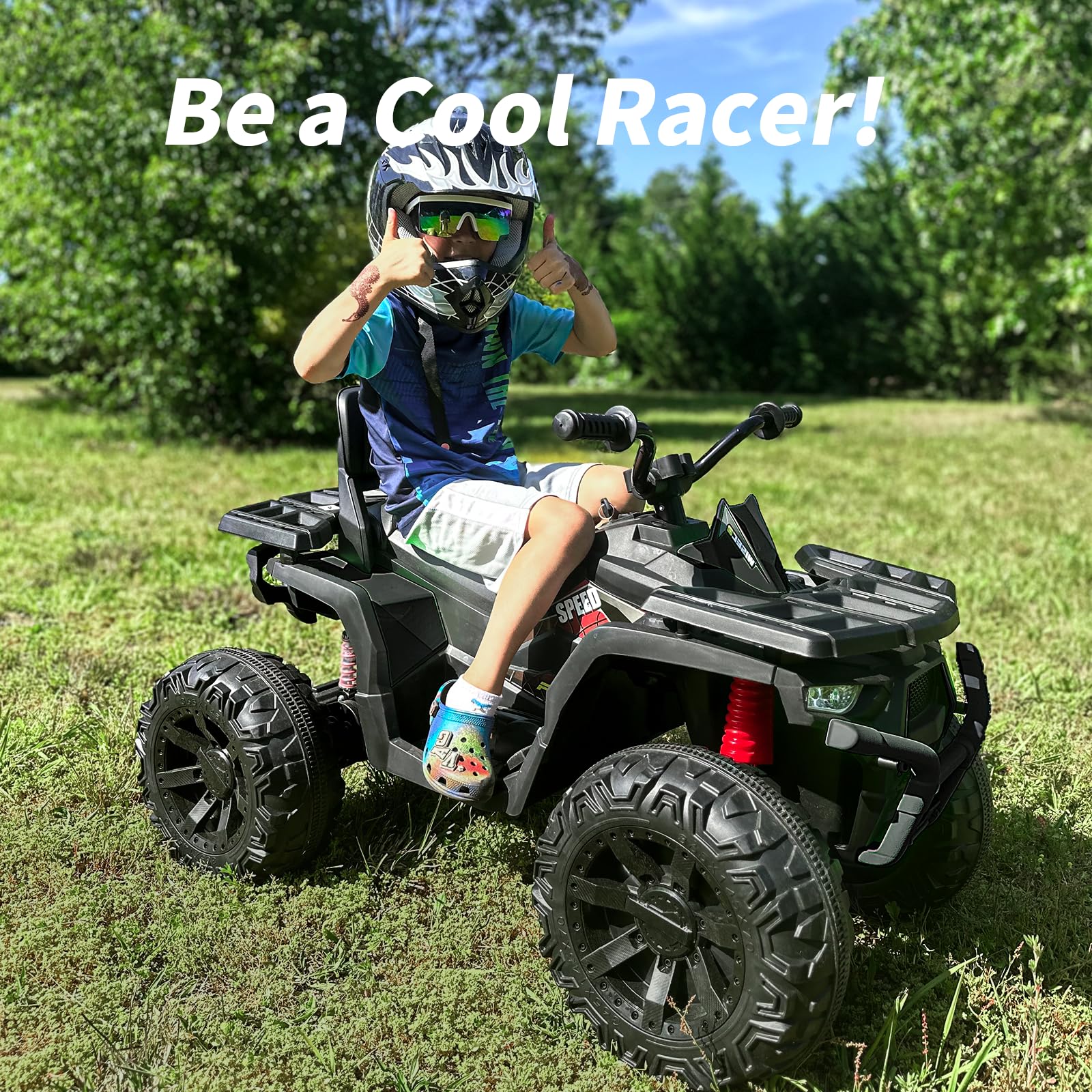 24V Kids ATV 4 Wheeler - 400W Motor Electric Ride On Toy Car for Big Kids, 2 Seater Black - Perfect for Outdoor Play, Backyard Adventures & Off-Road Fun