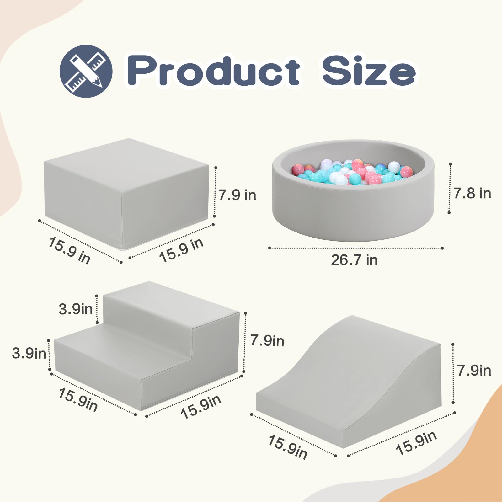 Soft Foam Climbing Blocks for Toddlers - 4-Piece PU Leather Climbing Toys with Ball Pit | Safe Indoor Play Equipment for Kids Crawling, Sliding & Learning | Perfect for Playrooms, Daycares & Home Gyms