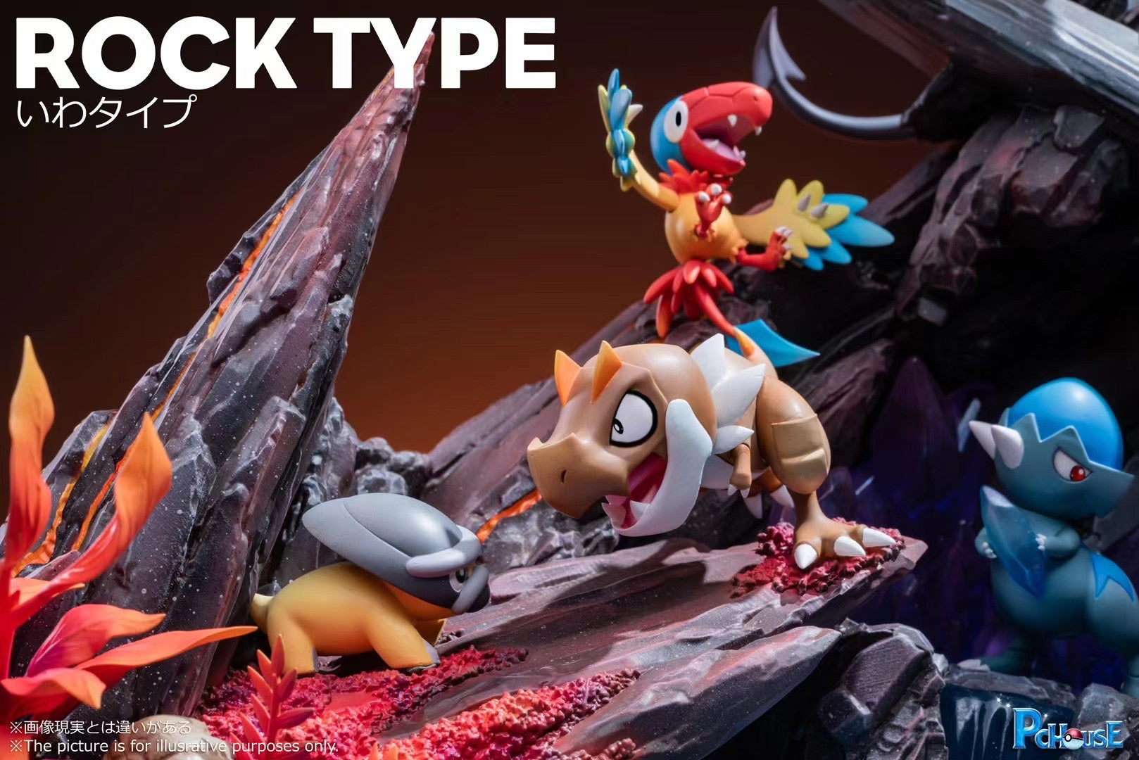 PcHouse Studio Rock Type Pokemon Figures - Collectible Rock Element Pokemon Characters for Display, Gaming & Gifts