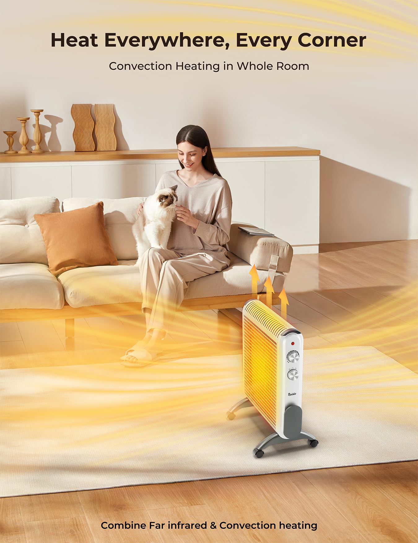 Reekie 1500W Electric Space Heater for Large Rooms - Fast Heating Mica Panel Heater with Thermostat, Quiet & Safe Indoor Heater for Bedroom, Office, Garage - Portable Convection Heater (White) - Perfect for Winter Warmth & Energy Efficient Home Heating