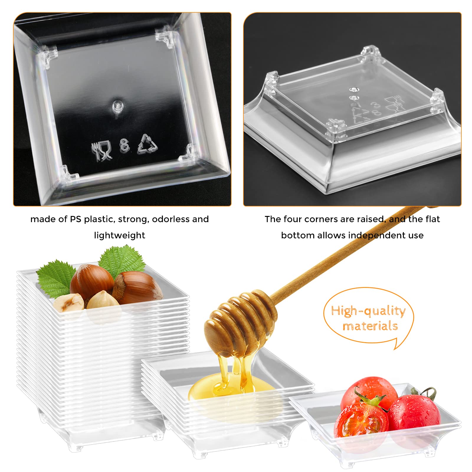 100 Pcs Clear Disposable Mini Plastic Plates 2.4