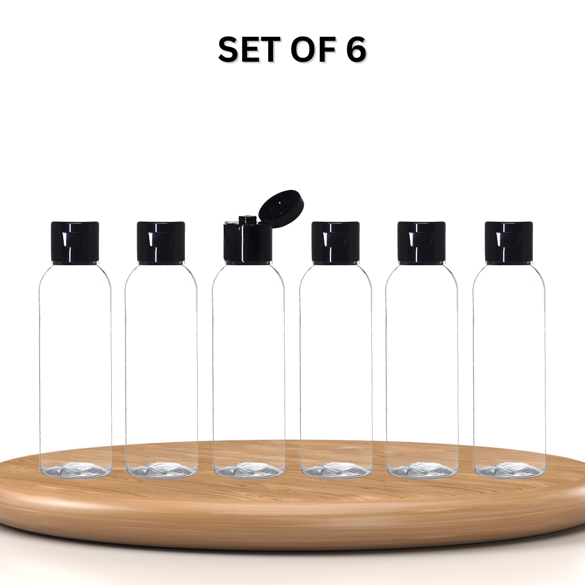 100ml Empty Clear Plastic Travel Bottles - 6 Pack Refillable Squeeze Containers with Black Flip Cap for Toiletries, Shampoo, Lotion & Cream | Perfect for Travel, Gym, Camping & Home Organization