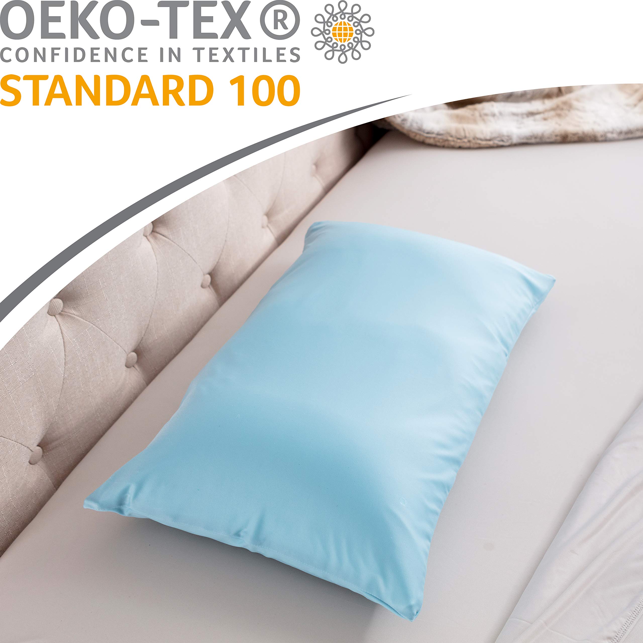 Premium Microbead Bed Pillow Cover - Ultra Soft & Breathable 85% Spandex/15% Nylon Cooling Pillowcase for Side Sleepers | Sweet Baby Blue Anti-Aging Silk-Like Cover for Back Pain Relief & Better Sleep