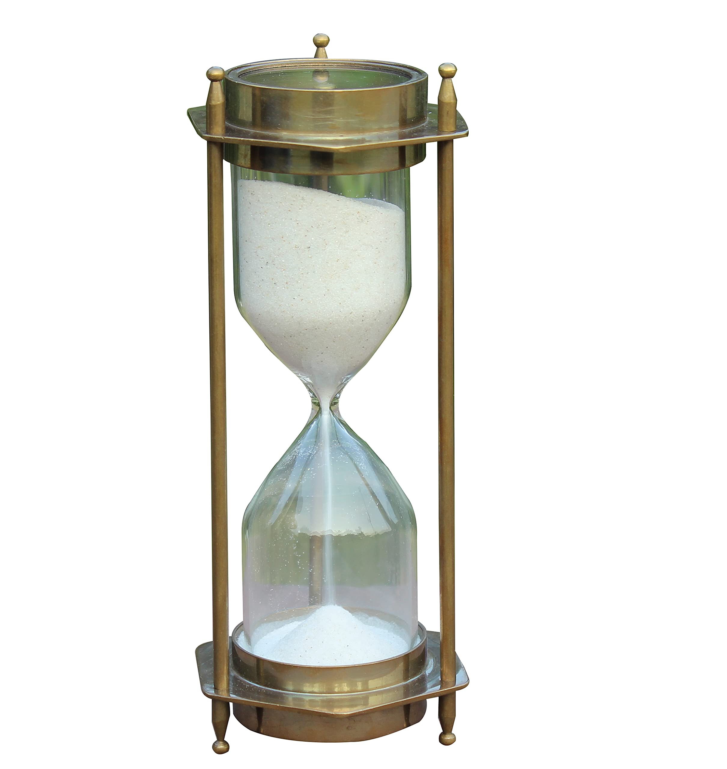 Antique Nautical Brass Sand Timer with Compass - Vintage Maritime Hourglass with White Sand, Desktop Decoration for Home Office, Beach Themed Decor, and Nautical Gifts