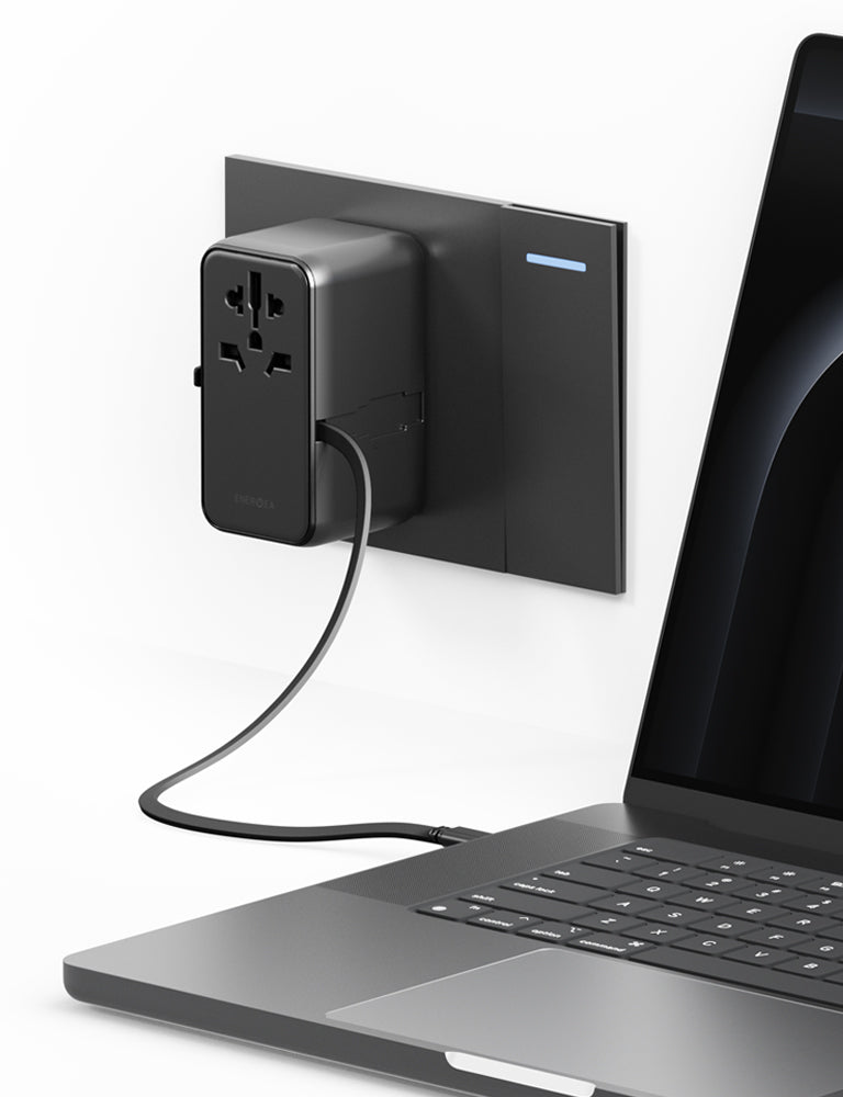 TravelWorld GaN85 Universal Travel Adapter - Fast Charging for Laptops, Phones & Devices - Perfect for Business Trips & Vacations
