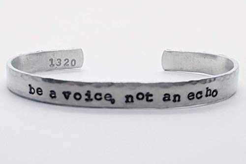 Be A Voice Not An Echo - Adjustable Aluminum Cuff Bracelet with Hand Stamped Message - Inspirational Jewelry for Women, Gift for Her - Perfect for Everyday Wear, Special Occasions & Motivational Gifts