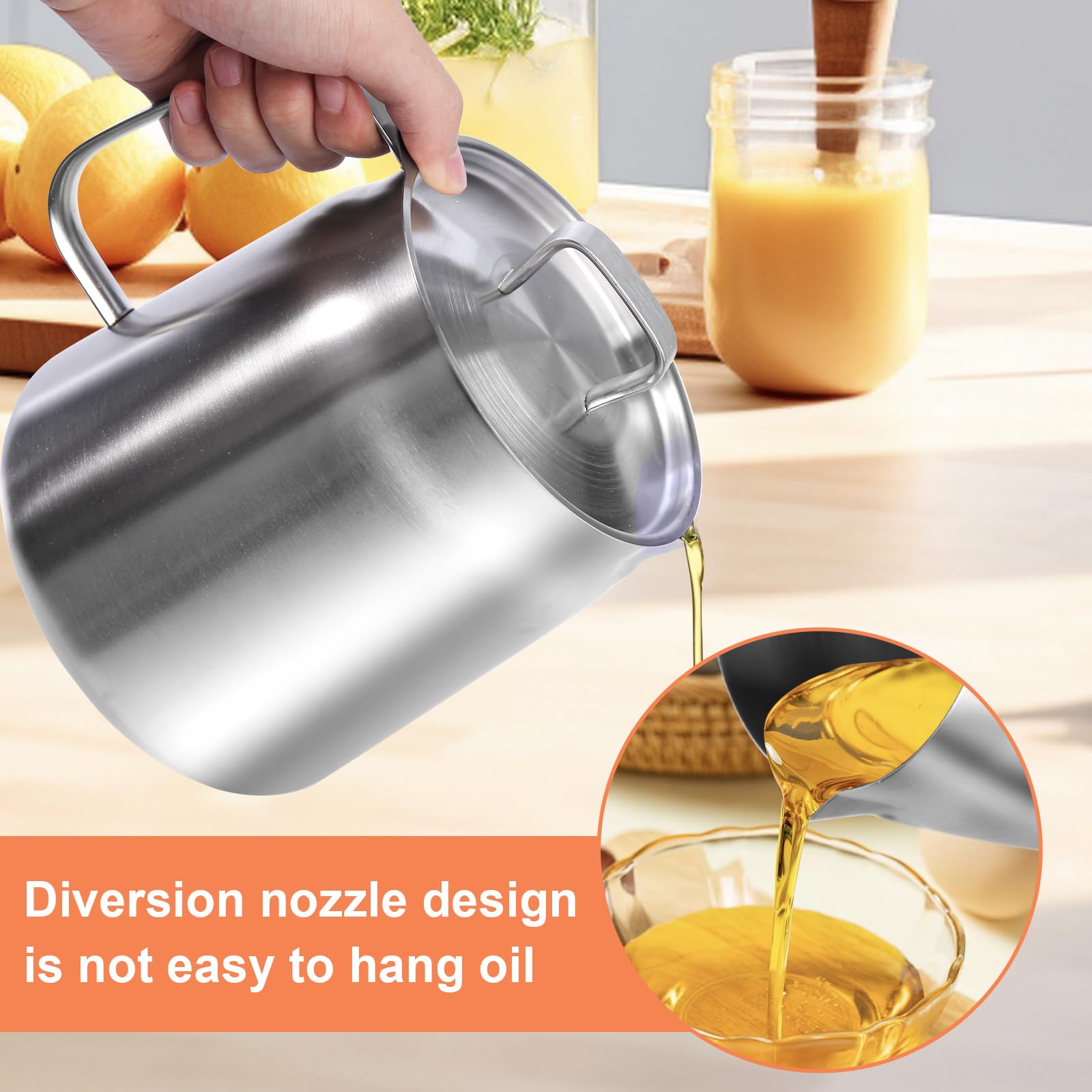 Premium 304 Stainless Steel Oil Filter Pot - 68oz/2L Bacon Grease Container with Fine Mesh Strainer & Frying Basket - Large Capacity Multifunctional Kitchen Oil Strainer for Cooking, Frying, Camping & Outdoor BBQ