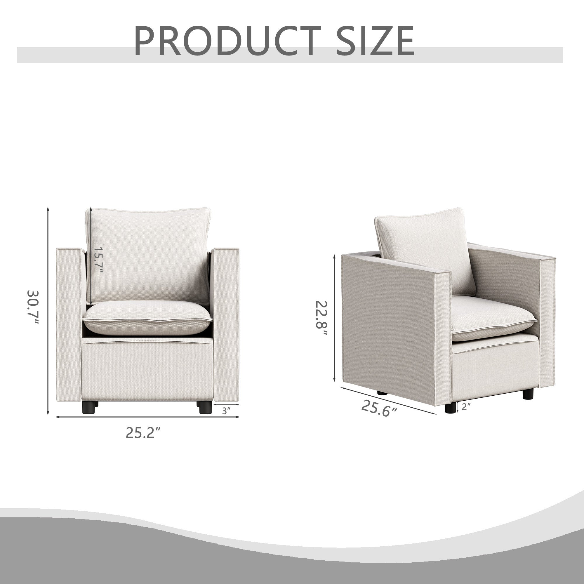Beige Comfortable Single Sofa Chair - Soft Breathable Seat Cushions, Modern Armchair for Bedroom, Living Room Corner & Reading Nook - Cozy Home Decor Accent