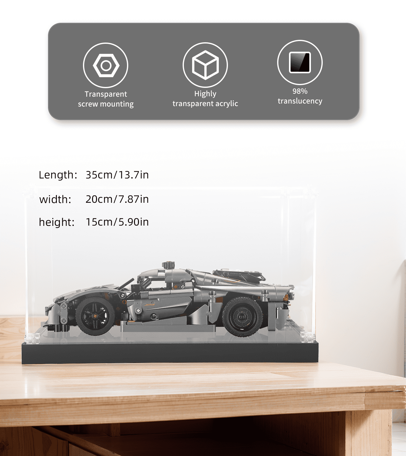 LEGO Koenigsegg Jesko Absolut Hypercar 42173 Display Case - Clear Acrylic Showcase for LEGO Car Models - Perfect for Collectors, Home Decor & Gift Giving