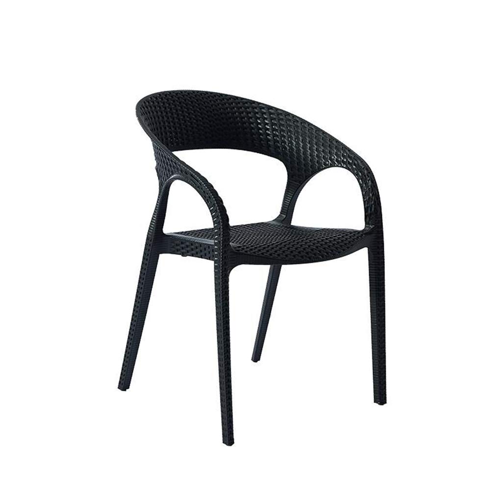 LRZS Rattan Chair - Comfortable Wicker Office Chair with Armrests for Indoor & Outdoor Use - Perfect for Balcony, Living Room, Coffee Shop, and Tea Room (Black)