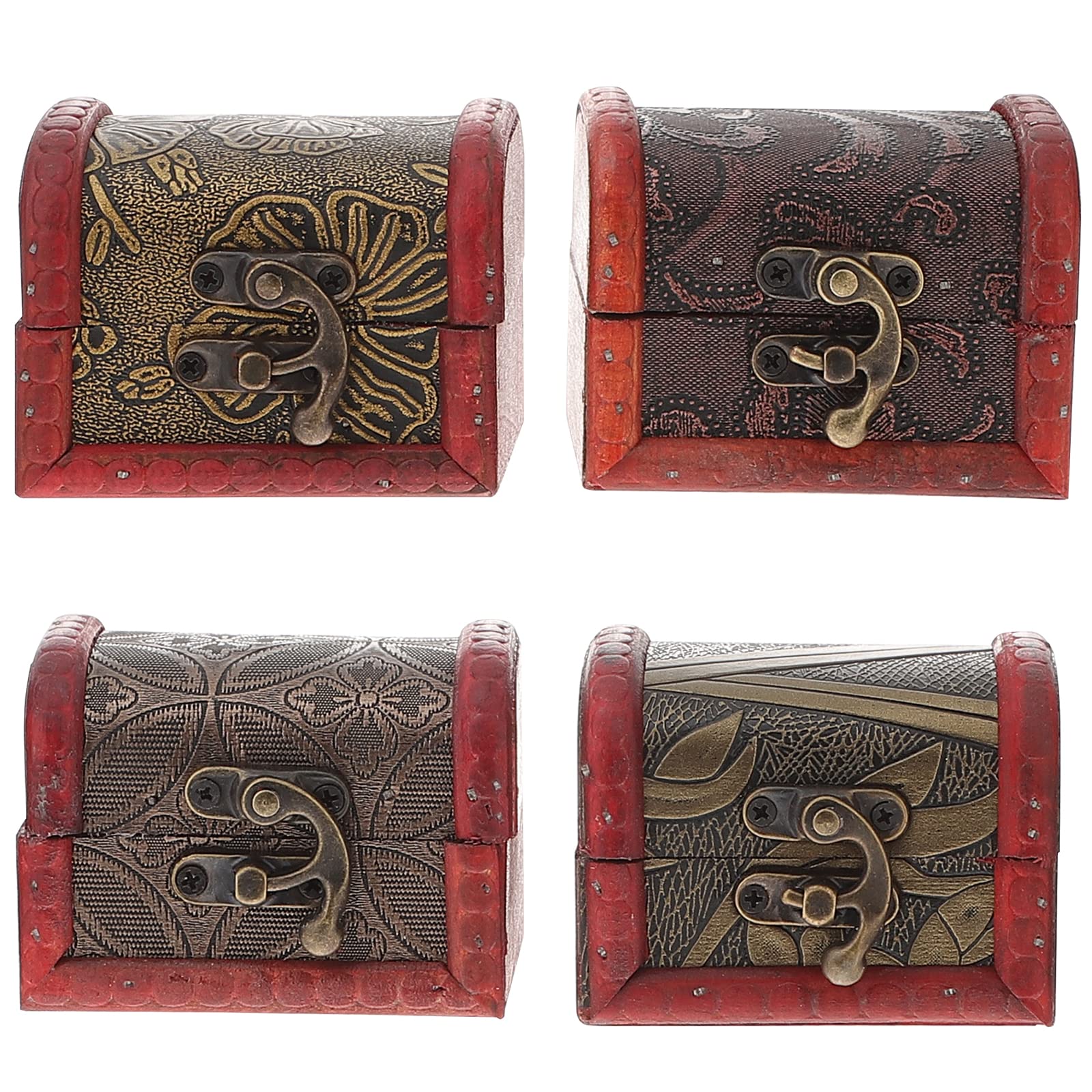 Vintage Jewelry Box Set of 4 with Metal Lock - Antique Treasure Chest Storage Box for Rings, Necklaces & Keepsakes - Perfect for Home Decor, Gift Giving & Organizing Valuables