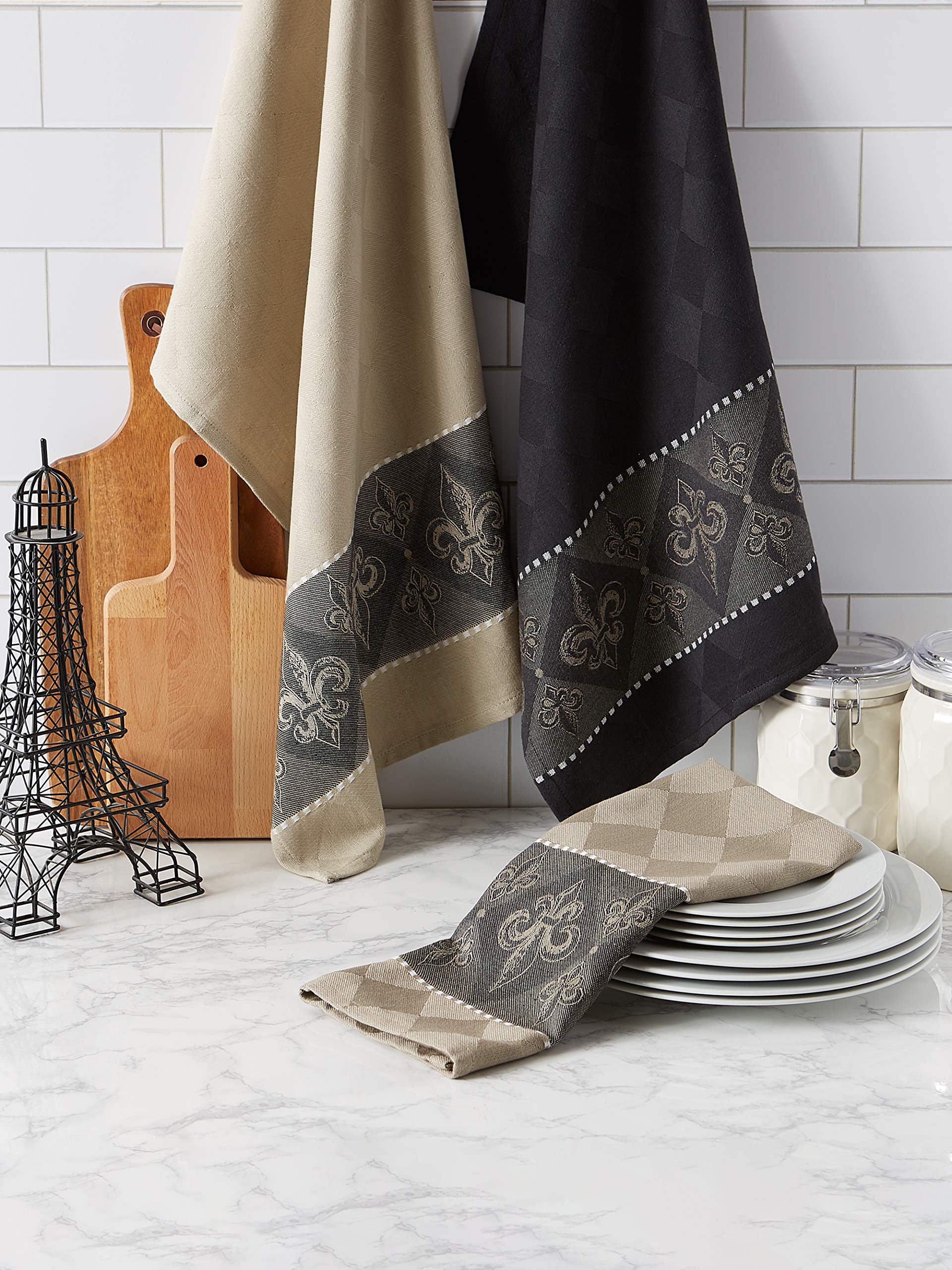 DII Cotton French Jacquard Dish Towels Set of 3 - Decorative Kitchen Tea Towels for Cooking, Baking & Drying Dishes - French Macaroon Design - Perfect for Everyday Use, Hosting & Gift Giving
