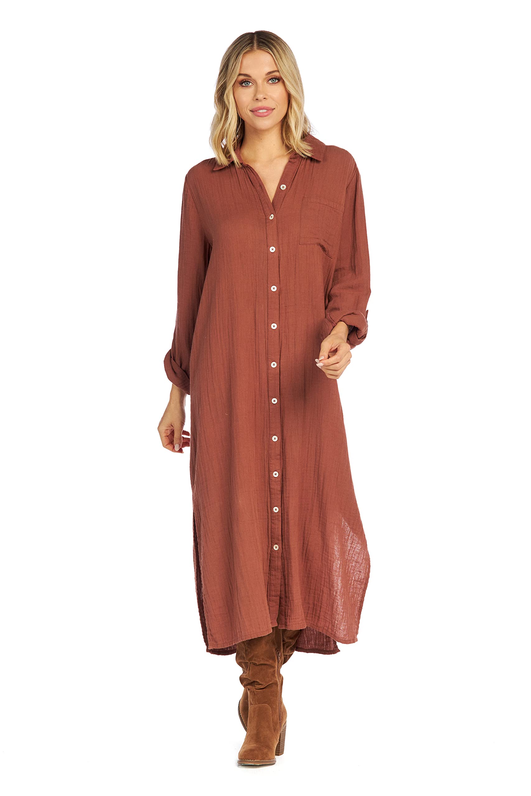 Mud Pie Clemmy Women's Maxi Dress - Flowy Long Summer Dress with Pockets, Boho Chic Style for Beach, Vacation & Casual Wear
