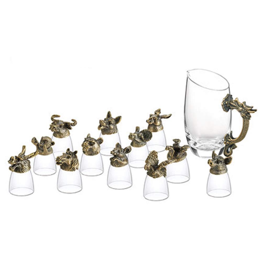 12-Piece Chinese Zodiac Shot Glasses Set - Hand Blown Crystal Wine Cups with Animal Head Design, Perfect for Parties, Gifts, and Home Bar Decor (12 Zodiac Signs Collection)