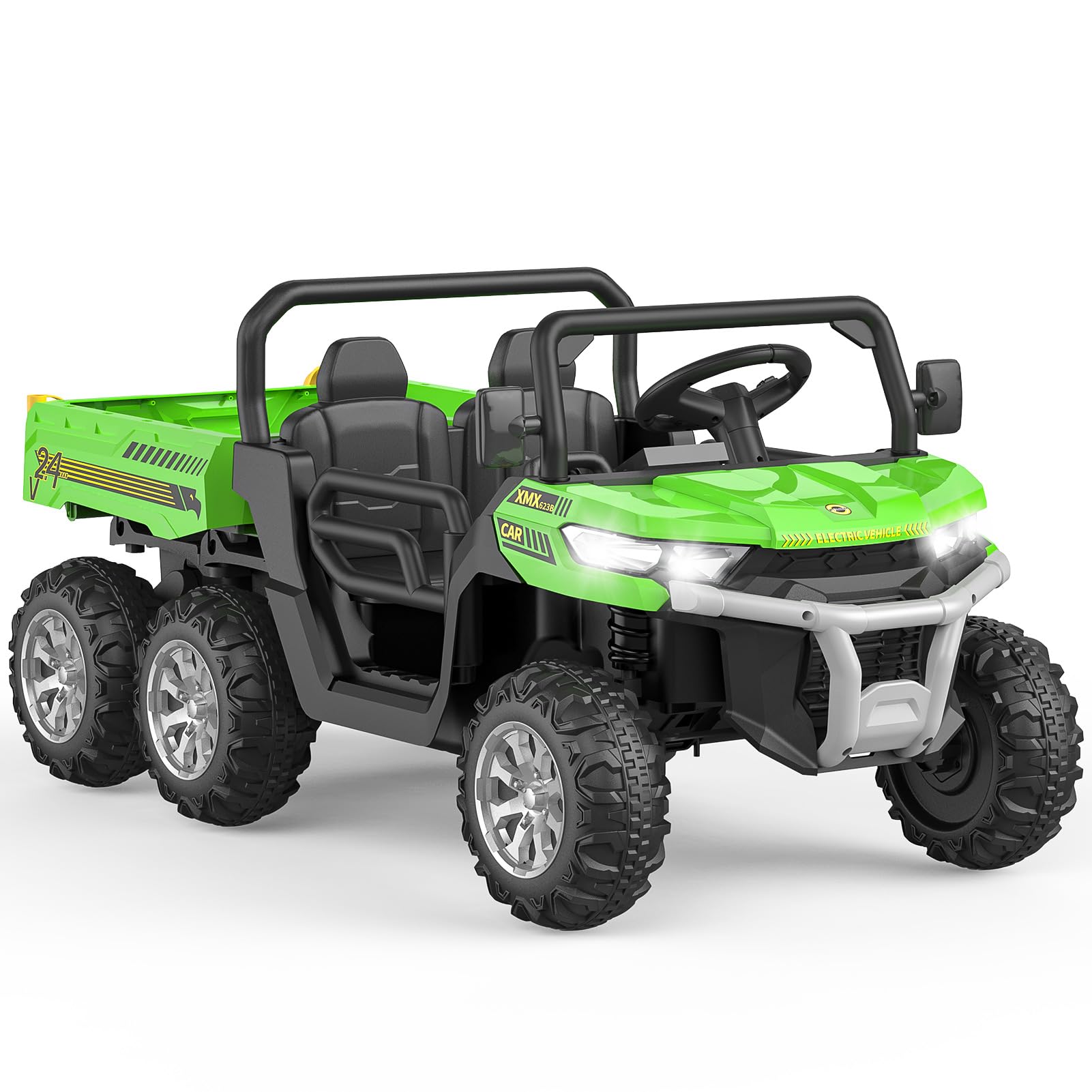 GARVEE 24V Electric Ride-On Dump Truck for Kids - 2 Seater 6-Wheel Remote Control UTV, Battery-Powered Toy Vehicle for Ages 3+ (Green) | Outdoor Play, Backyard Fun & Birthday Gift for Toddlers