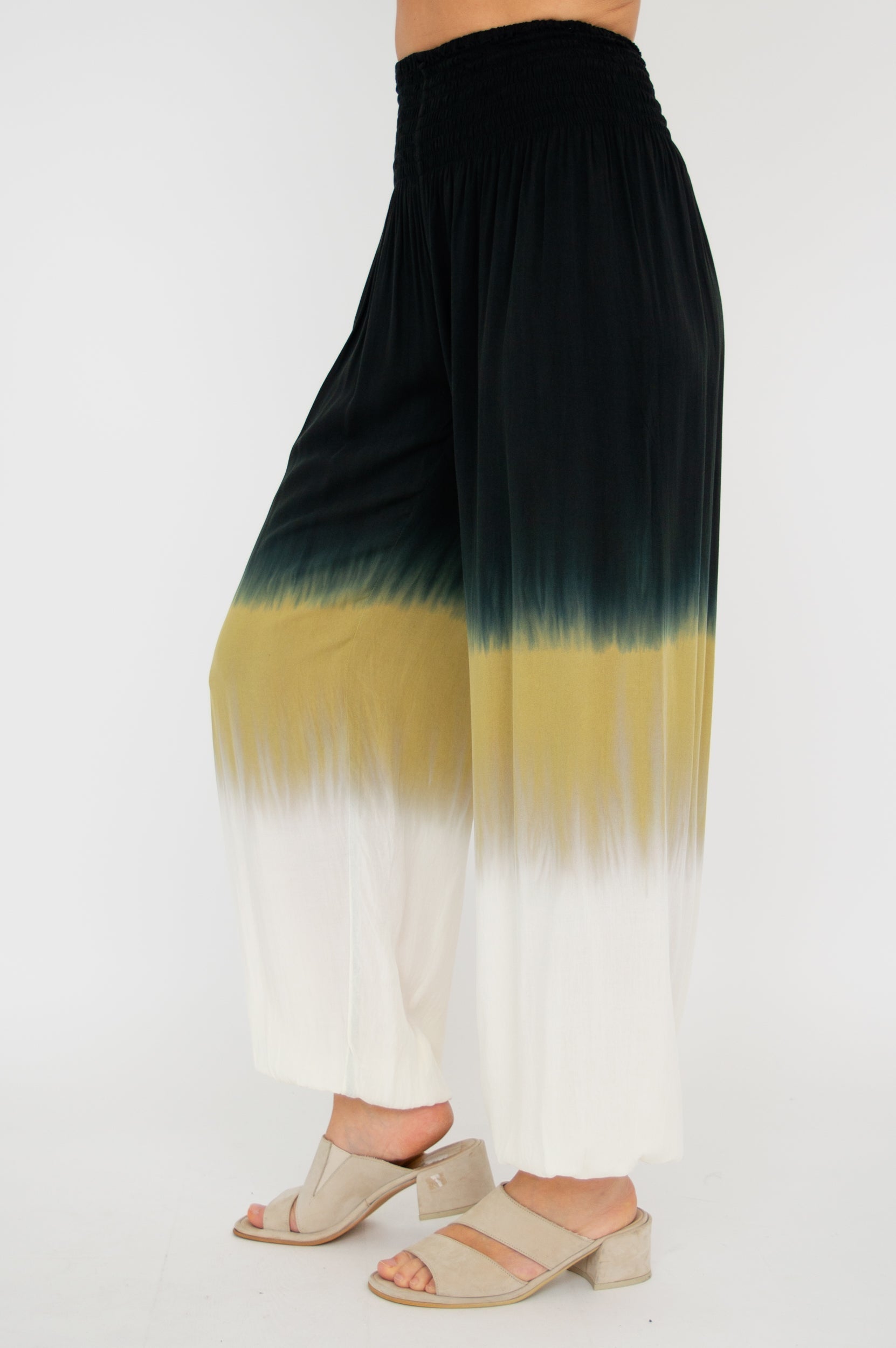 Embra Pants - Black Dip Dye Women's Casual Trousers | High Waisted Comfortable Lounge Pants for Yoga, Travel & Everyday Wear