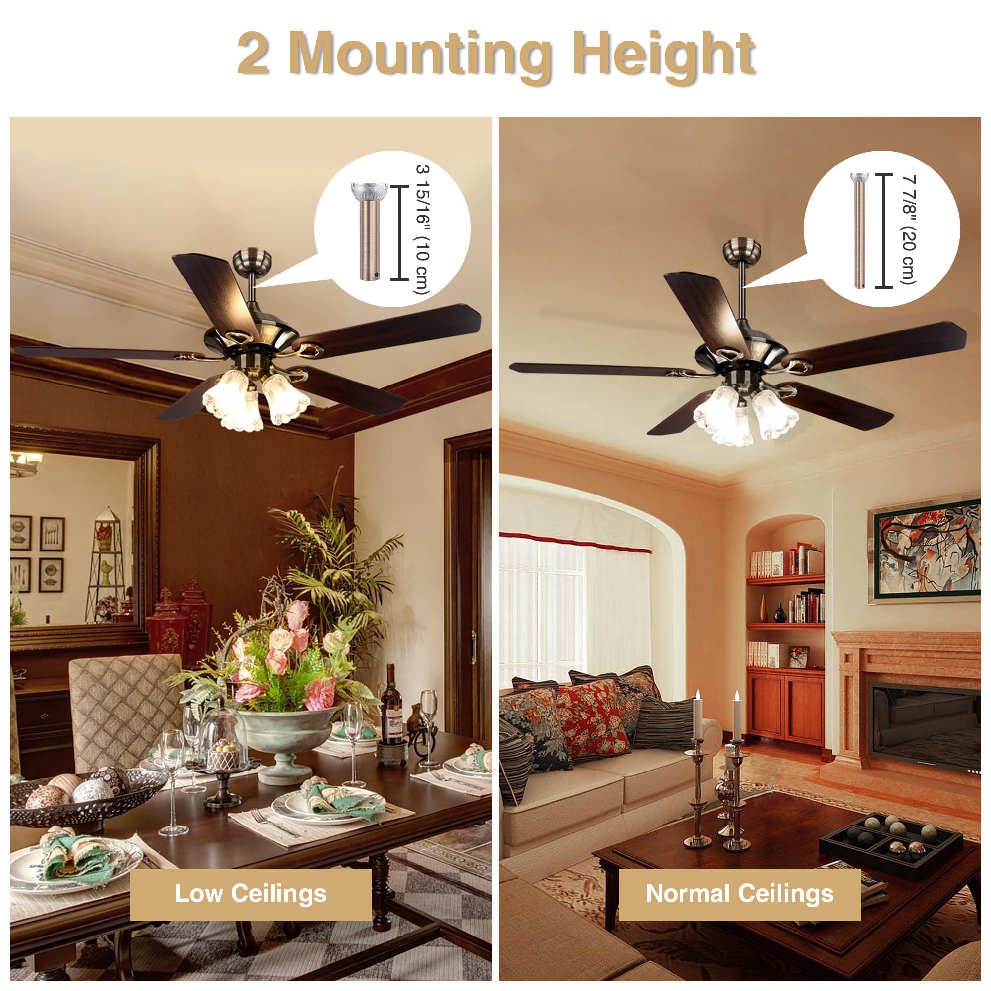 Yescom 51 Inch Farmhouse Ceiling Fan with Light Kit - Remote Control, Reversible Motor, Vintage Crystal Chandelier - Perfect for Dining Room, Kitchen & Living Room