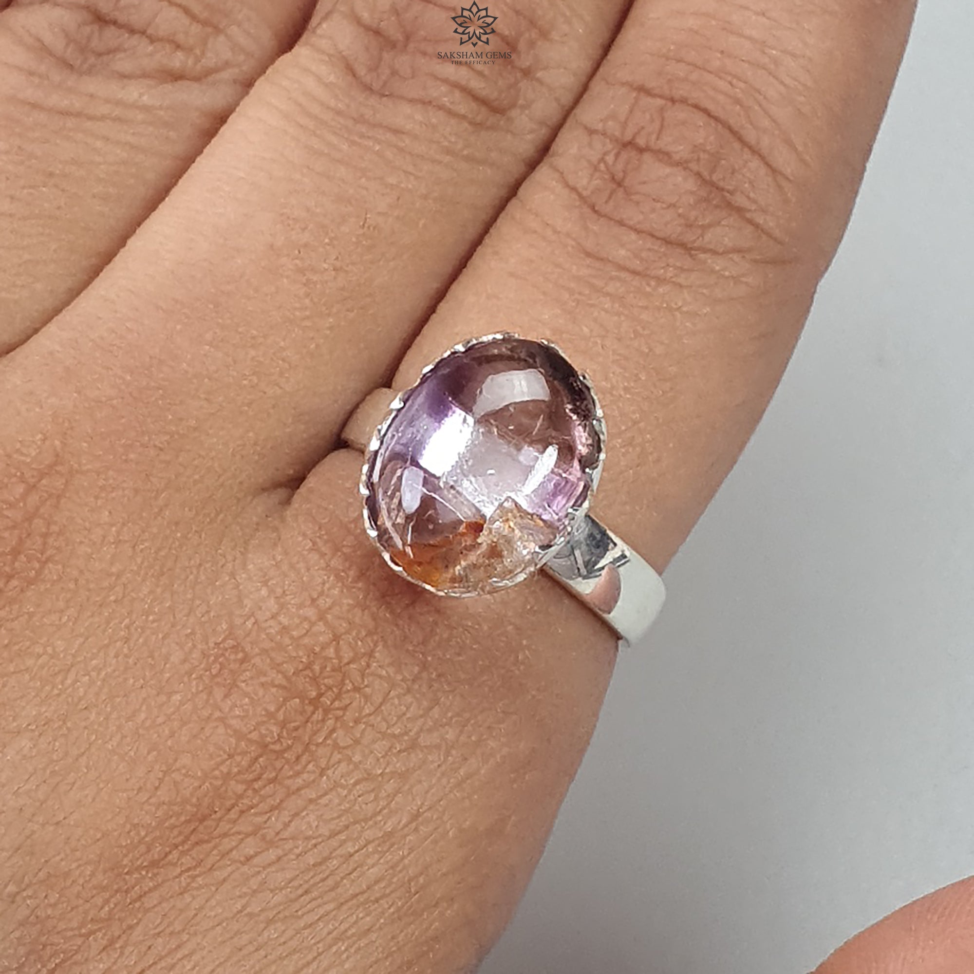 Natural Super Seven Amethyst 925 Sterling Silver Adjustable Ring | Oval Untreated Amethyst Bezel Set Jewelry | Perfect for Meditation, Healing & Spiritual Gifts (4.73g)