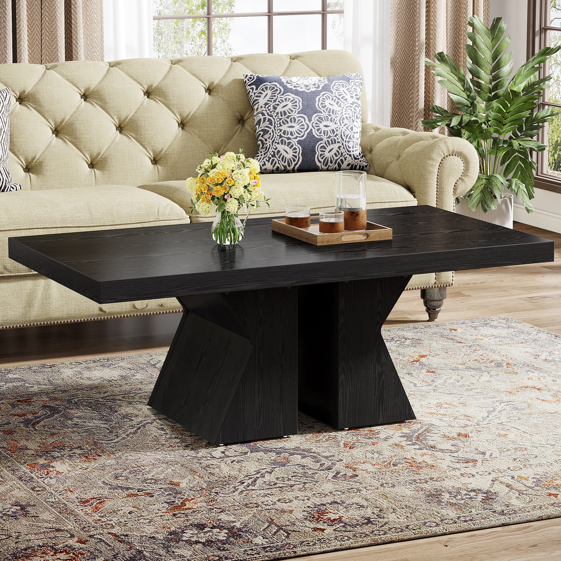 47 Inch Solid Wood Coffee Table - Modern Rectangular Living Room Center Table with Storage Shelf | Perfect for Snacks, Books & Home Decor
