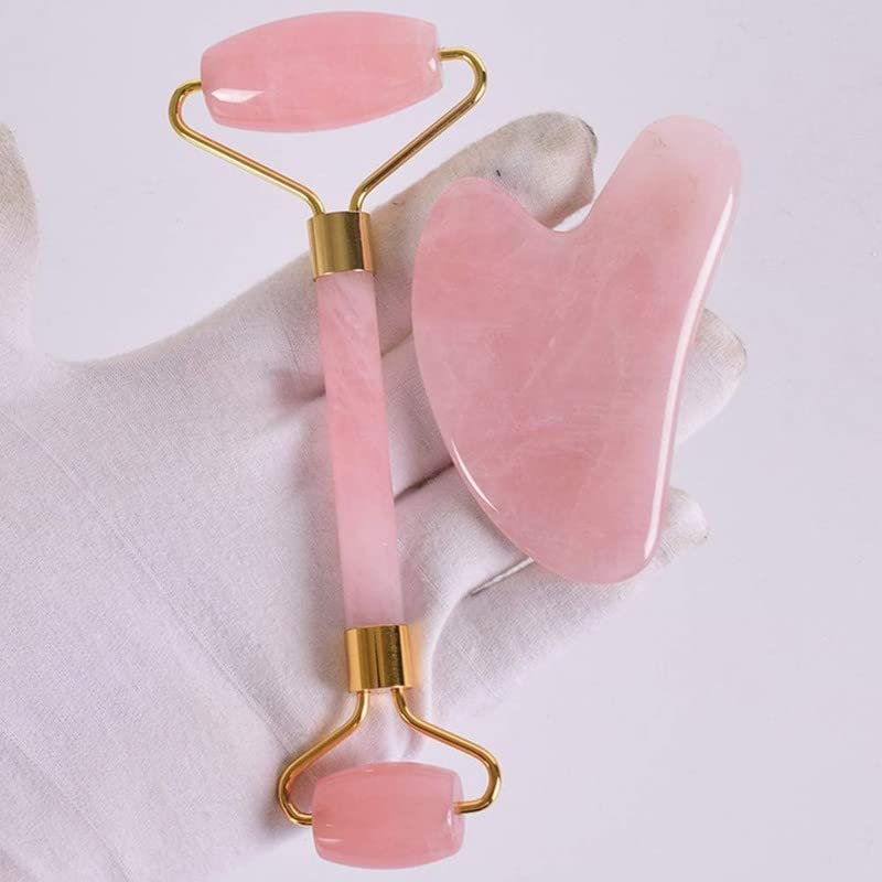 Premium Rose Quartz Facial Roller & Gua Sha Set - Anti-Aging Face Massager for Puffiness, Dark Circles & Skin Rejuvenation | Spa-Quality Skincare Tools for Home & Travel Use
