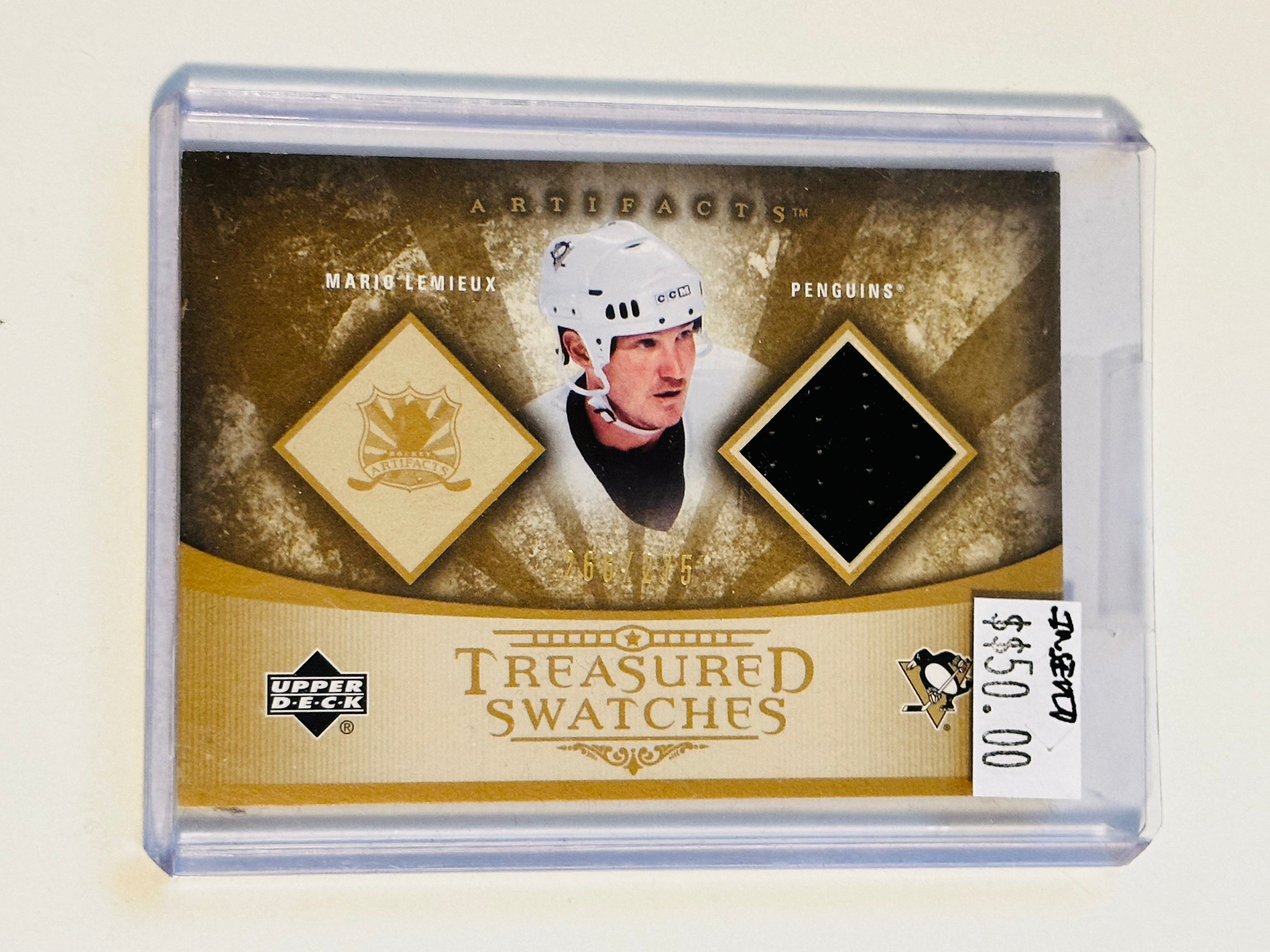 Rare Mario Lemieux Upper Deck Treasure Swatches Insert Card - Numbered Collectible for Hockey Fans & Sports Memorabilia Enthusiasts - Perfect for Display, Trading, and Investment
