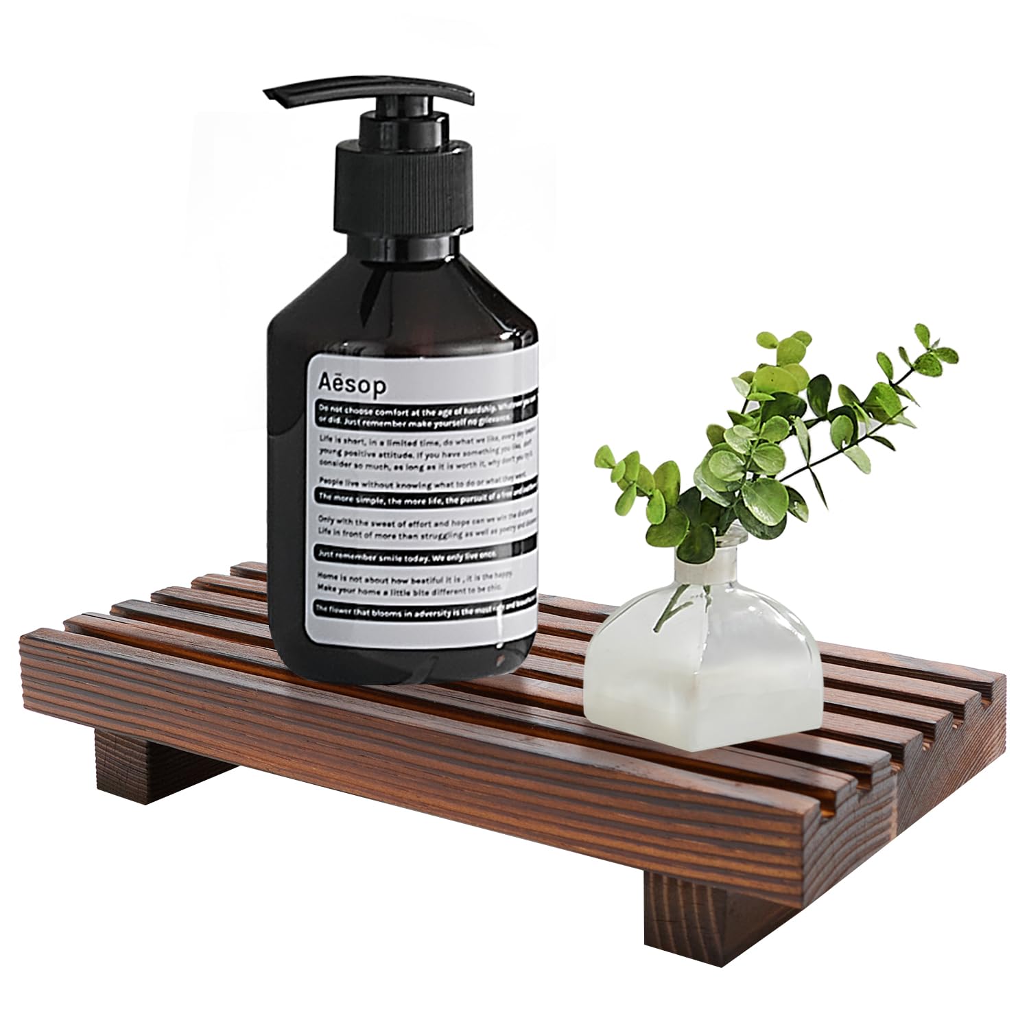 Wooden Soap Tray for Kitchen & Bathroom - Farmhouse Style Countertop Soap Dish Holder with Wooden Riser - Perfect for Bathroom Vanity, Kitchen Sink, and Farmhouse Decor Accessories