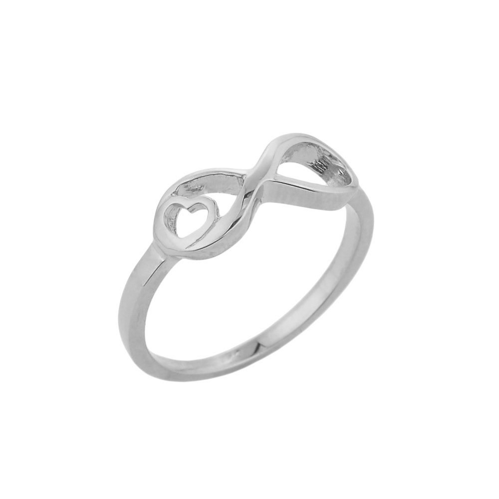 Elegant High Polish White Gold Dainty Band Heart Infinity Ring - Perfect for Anniversaries, Valentine's Day & Romantic Gifts