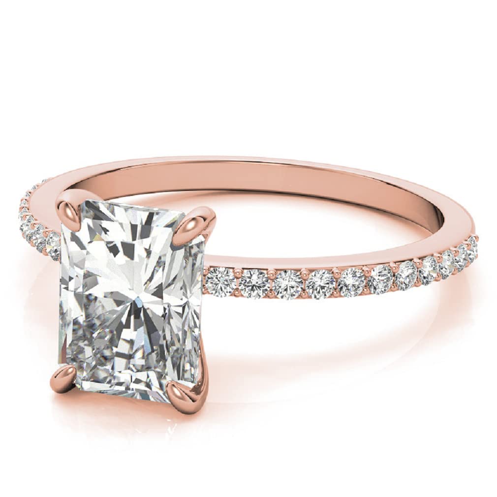 10K Solid Rose Gold Handmade Engagement Ring Set - 2.0 CT Emerald Cut Moissanite Diamond Solitaire Wedding Band for Women - Perfect for Proposals, Anniversaries & Bridal Jewelry Gifts